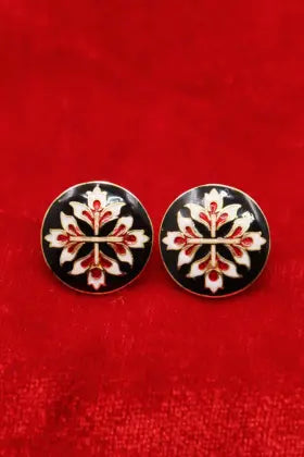 Gold Plated Enamel Flower Design Cufflinks Jewelry VJewels