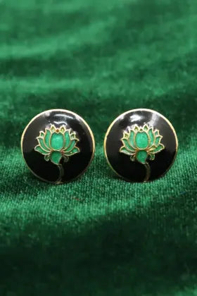 Gold Plated Enamel Lotus Design Cufflinks Jewelry VJewels