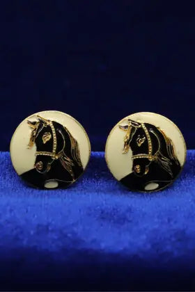 Gold Plated Enamel Horse Design Cufflinks Jewelry VJewels