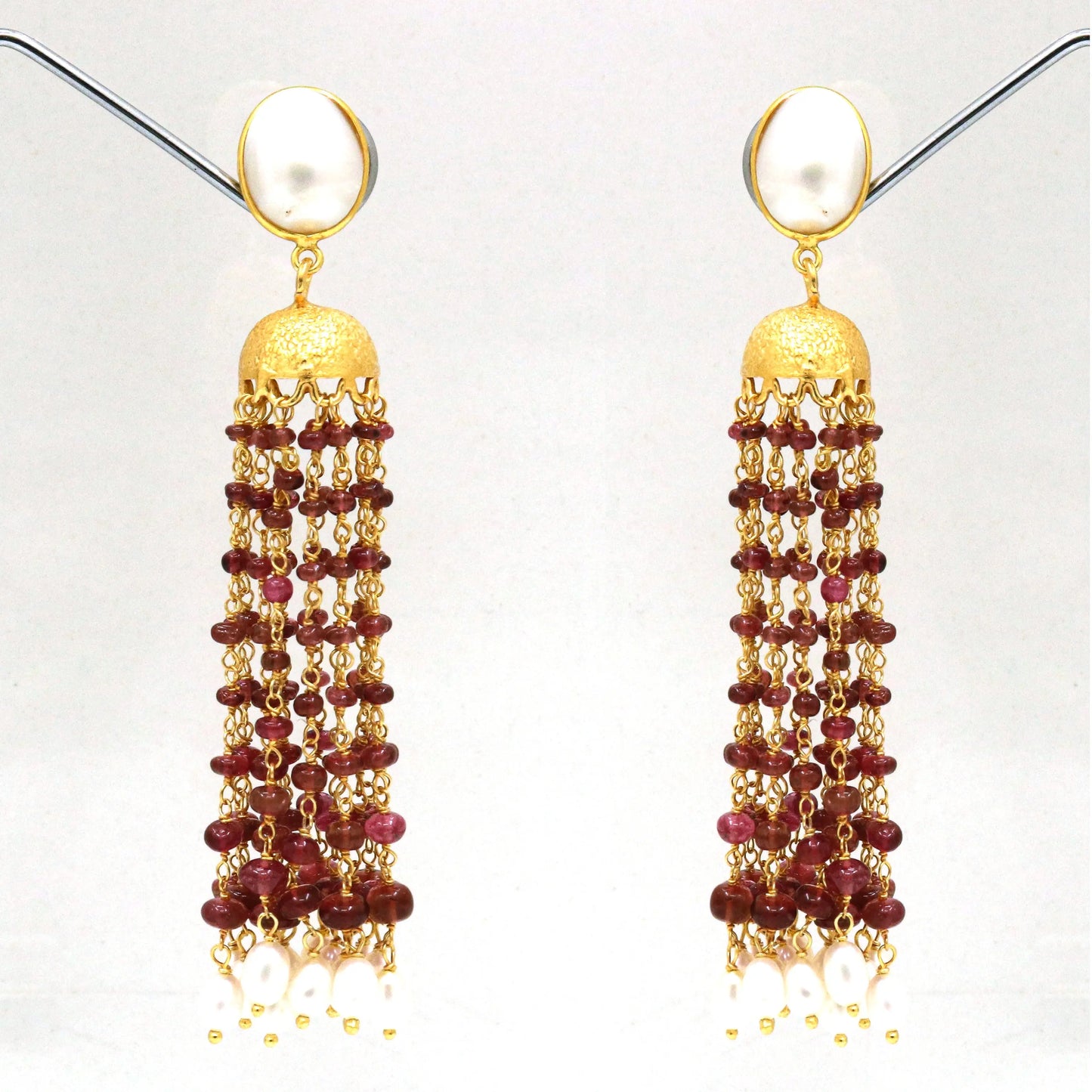 18kt Gold Plated Spinal Ruby And Pearl Gemstone Dazzling Stud Earring Jewelry