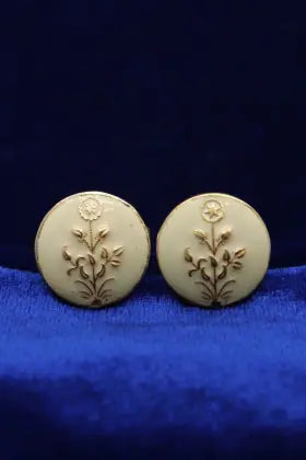 Gold Plated Enamel Flower Design Cufflinks Jewelry - VJewels