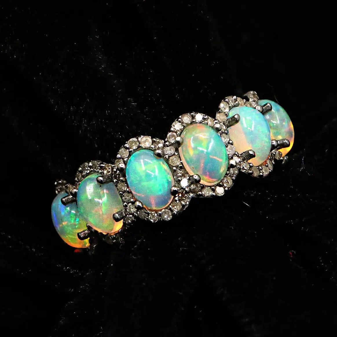 Black Oxide Plated Queen Era Opal Gemstone With Diamond Ring Jewelry VJewels