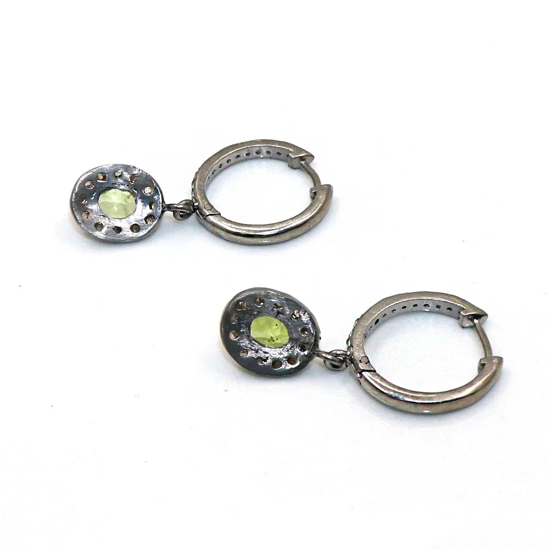 Black Plated Peridot Gemstone with Diamonds Hoop Bali Earring Jewelry VJewels