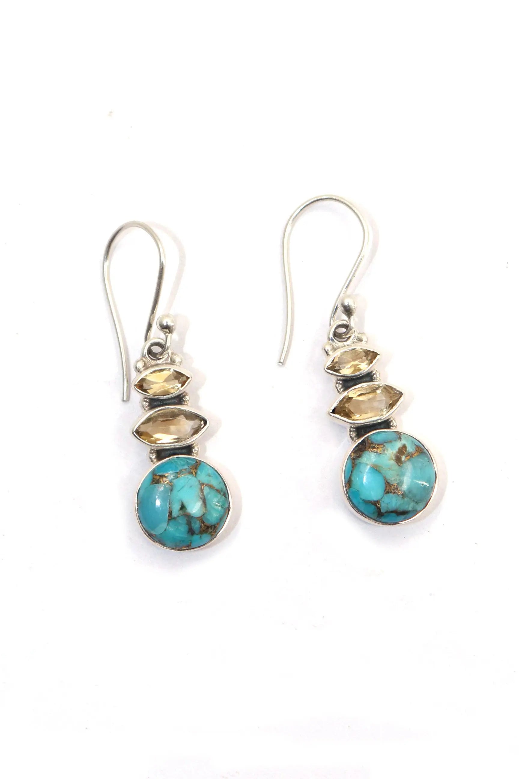 Blue Copper Turquoise, Citrine Stone Earrings with Lightweight Design Earring