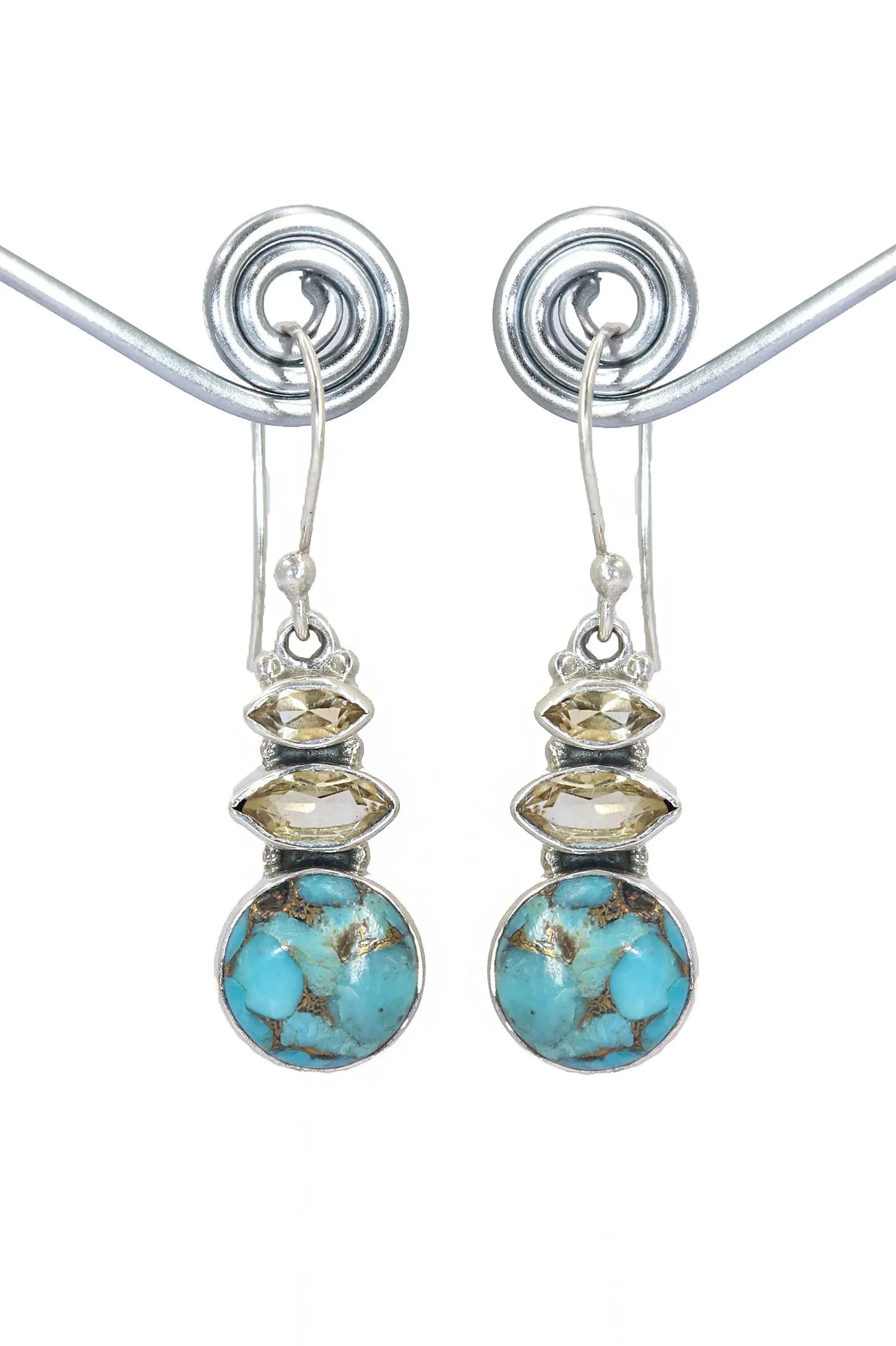 Blue Copper Turquoise, Citrine Stone Earrings with Lightweight Design Earring