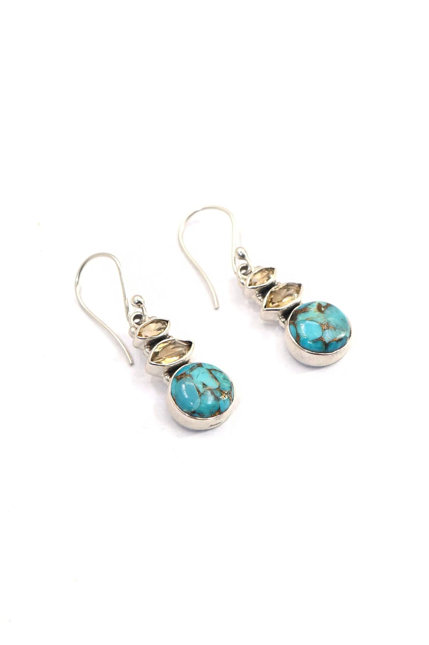 Blue Copper Turquoise, Citrine Stone Earrings with Lightweight Design Earring