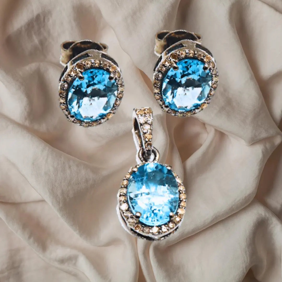 Blue Topaz Gemstone With Diamond Black Plated Victorian Collection Jewelry