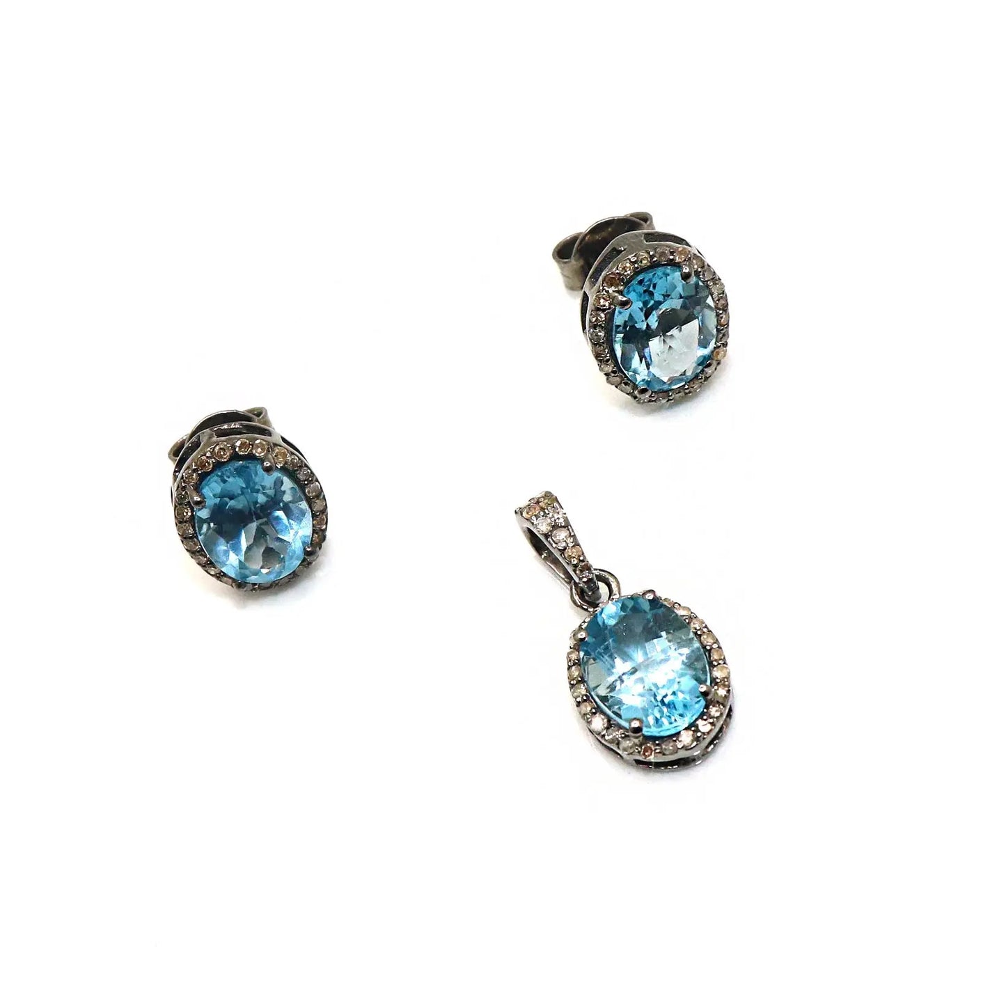 Blue Topaz Gemstone With Diamond Black Plated Victorian Collection Jewelry