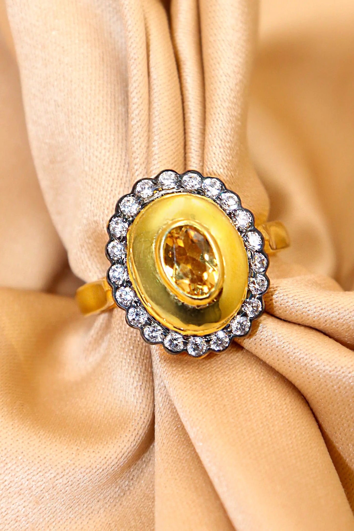 Citrine Gemstone with CZ Two Tone Plating Ring