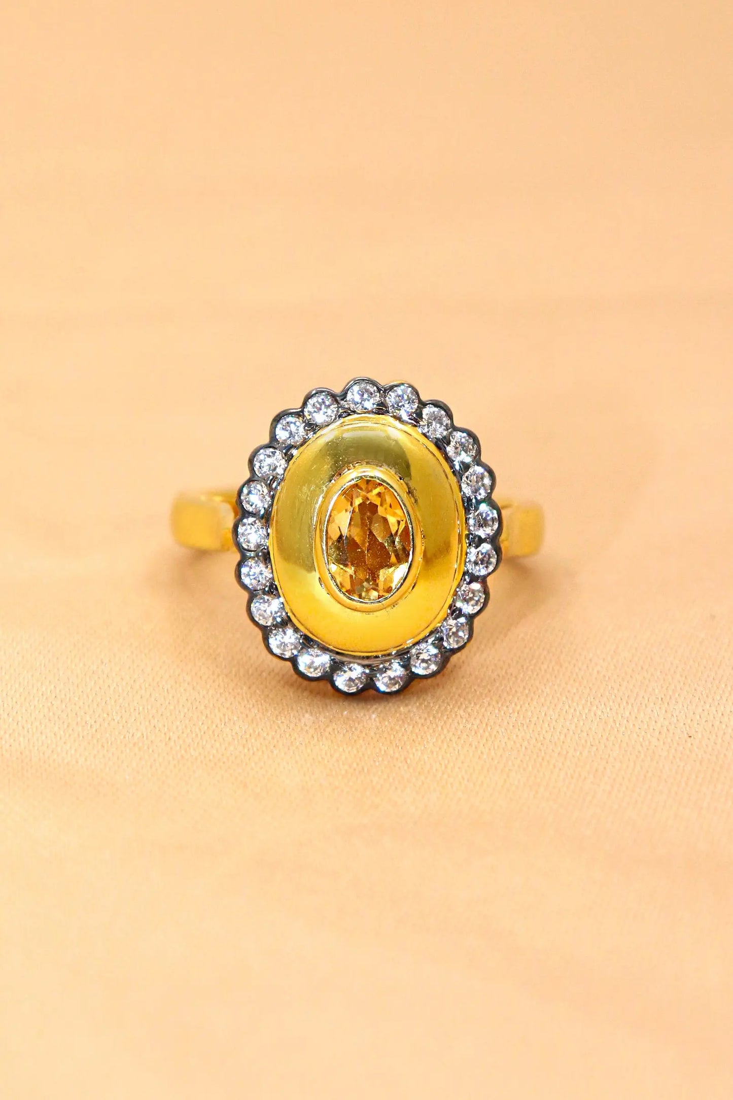 Citrine Gemstone with CZ Two Tone Plating Ring