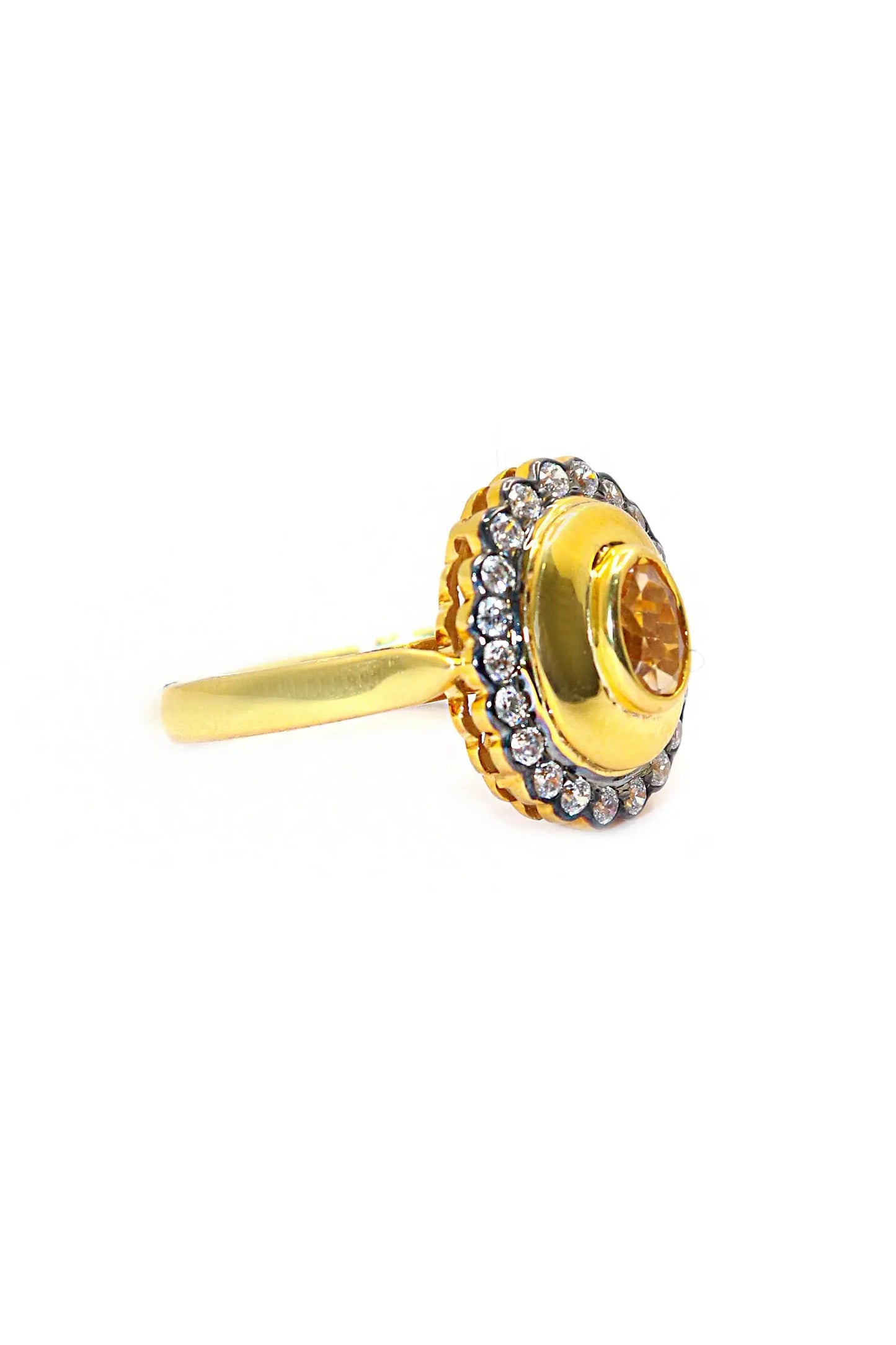 Citrine Gemstone with CZ Two Tone Plating Ring