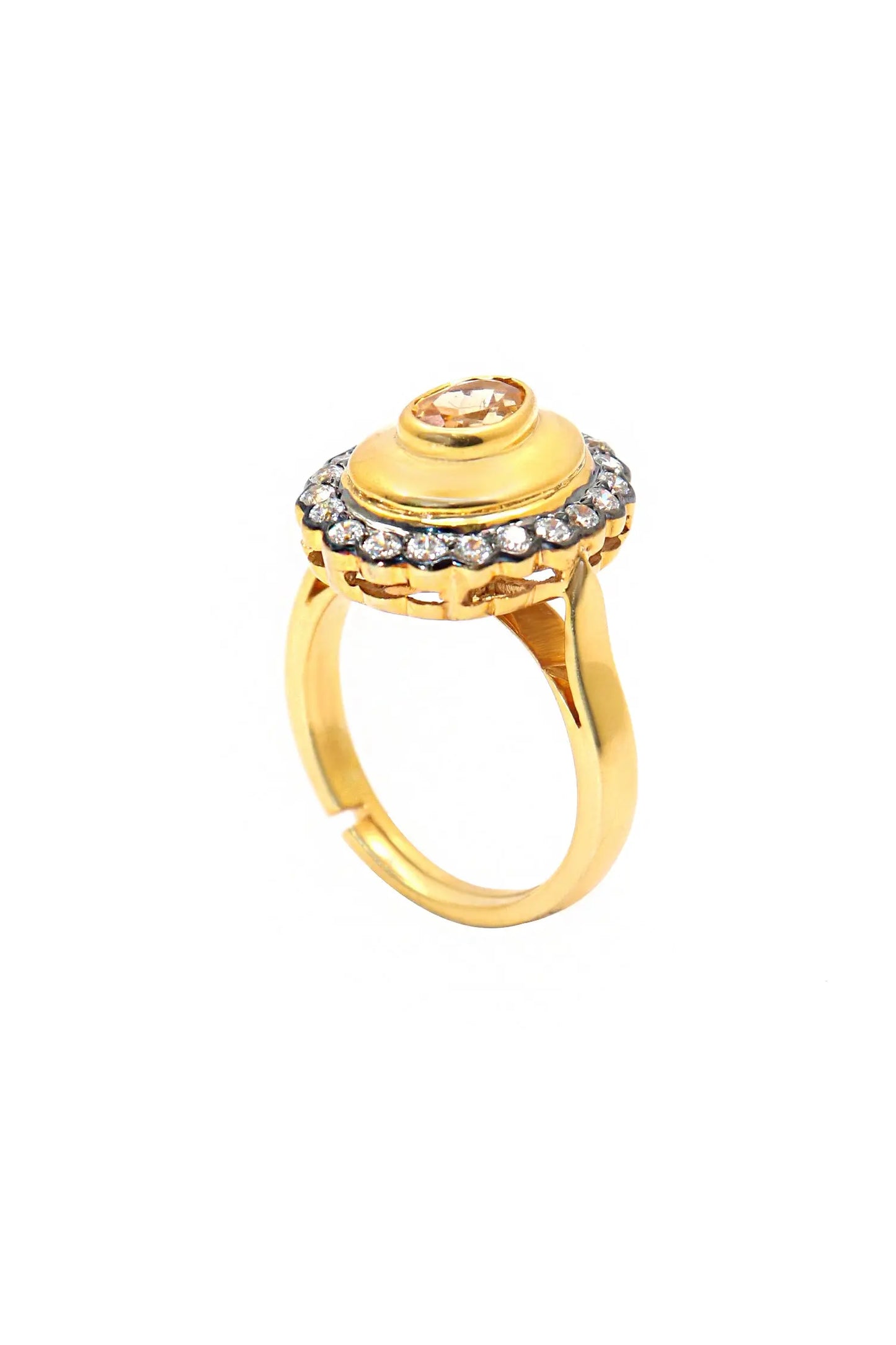 Citrine Gemstone with CZ Two Tone Plating Ring