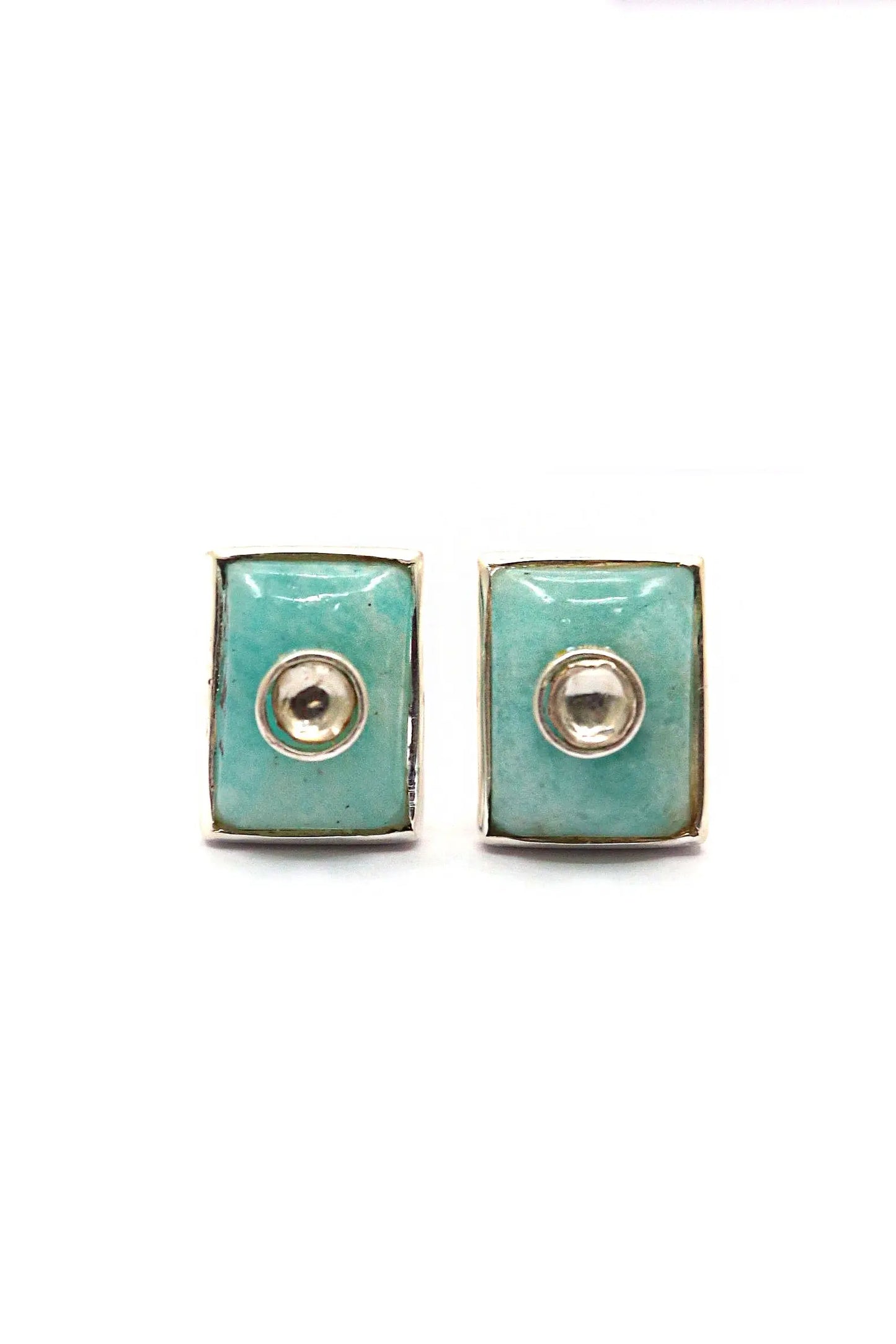 Classic Gold Plated Cufflinks Moissanite with Larimar Gemstones for men's Jewelry