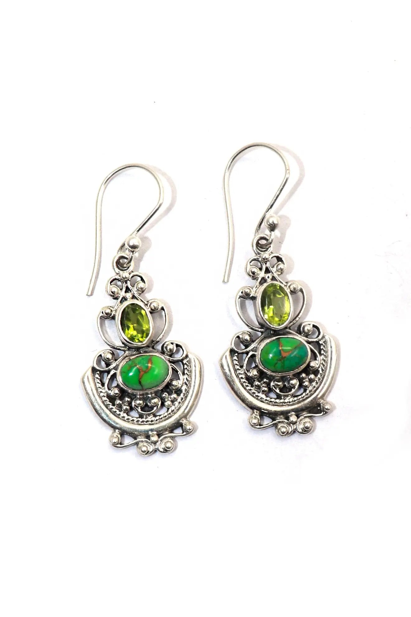 Classic Modern Turquoise and Peridot Gemstone Earrings Jewelry