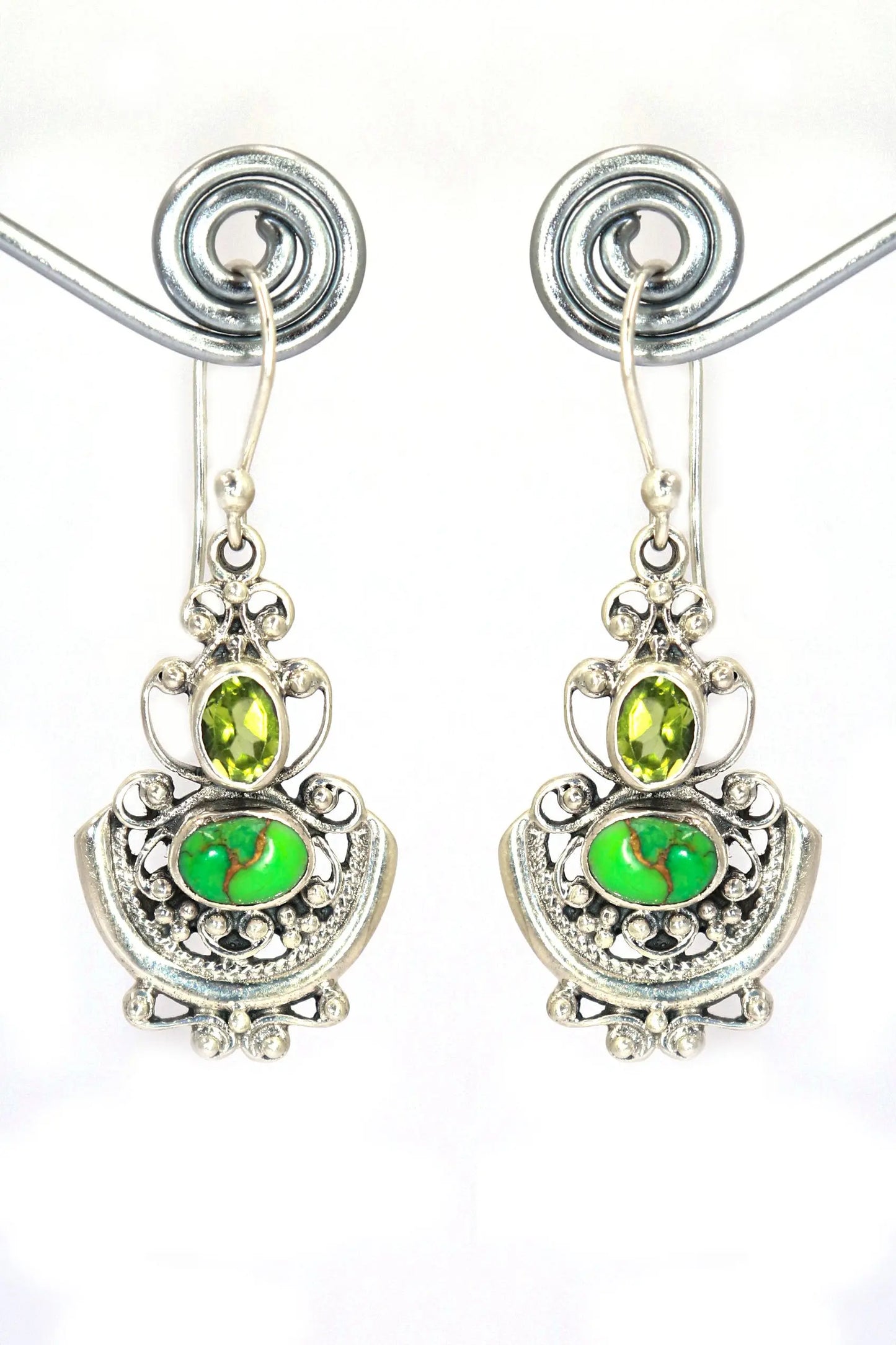 Classic Modern Turquoise and Peridot Gemstone Earrings Jewelry