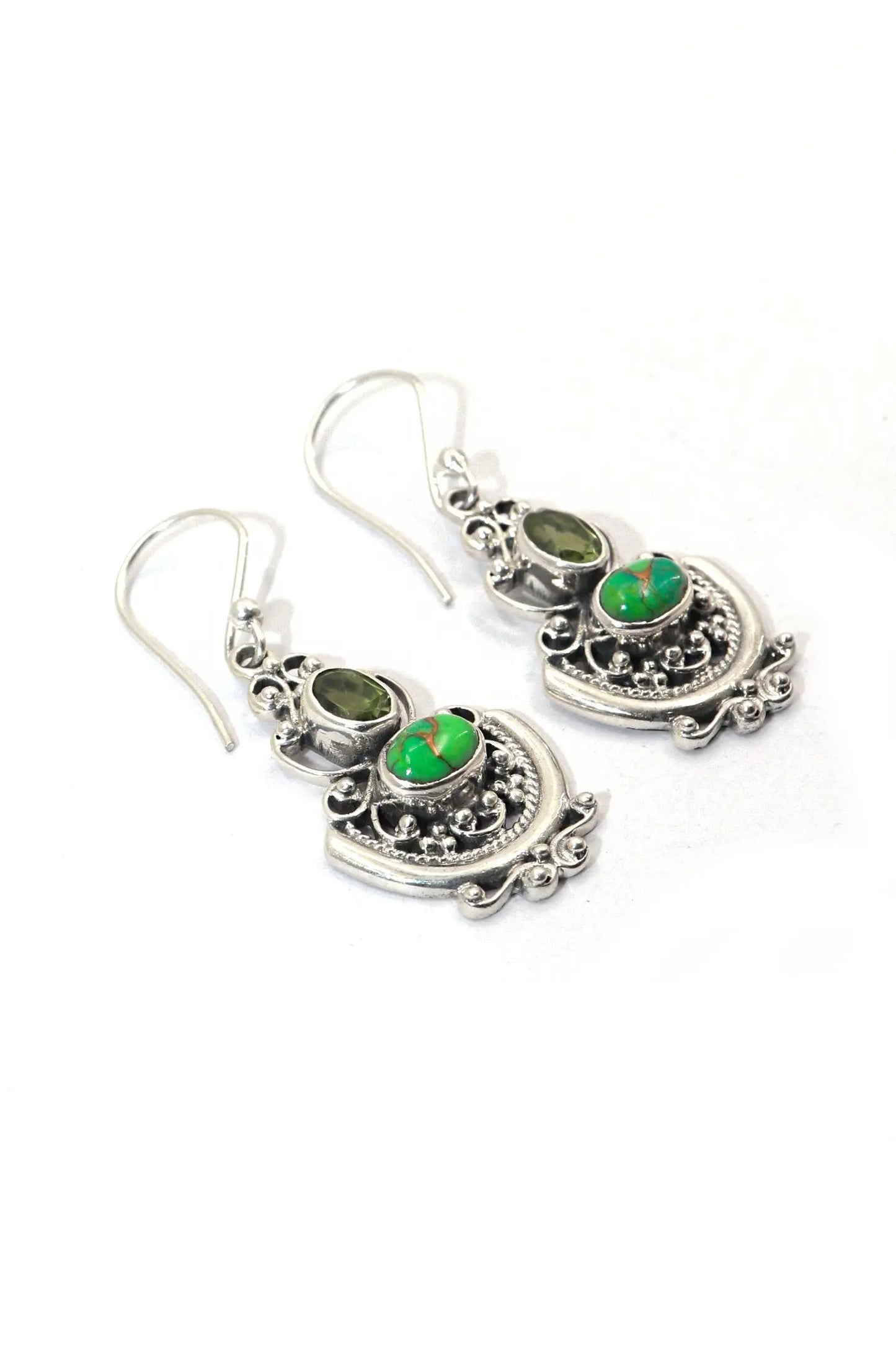 Classic Modern Turquoise and Peridot Gemstone Earrings Jewelry