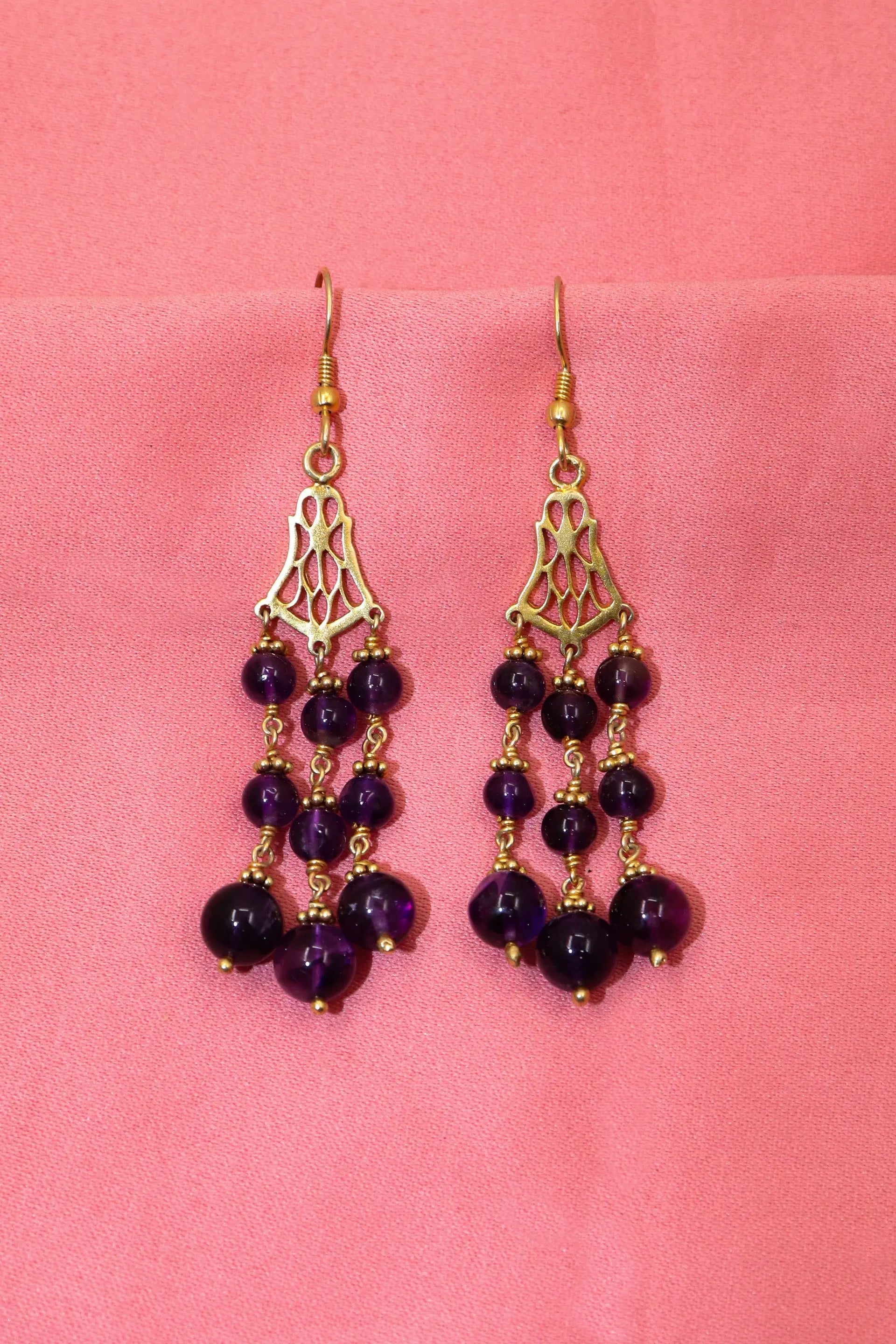 Contemporary Style Gold-Plated Stunning Amethyst Gemstone Dangle Earring Jewelry