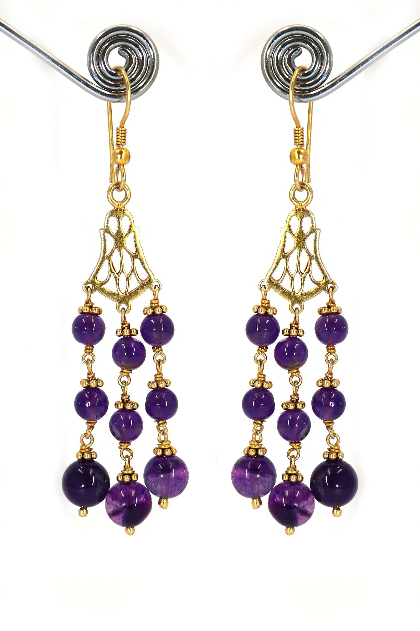 Contemporary Style Gold-Plated Stunning Amethyst Gemstone Dangle Earring Jewelry