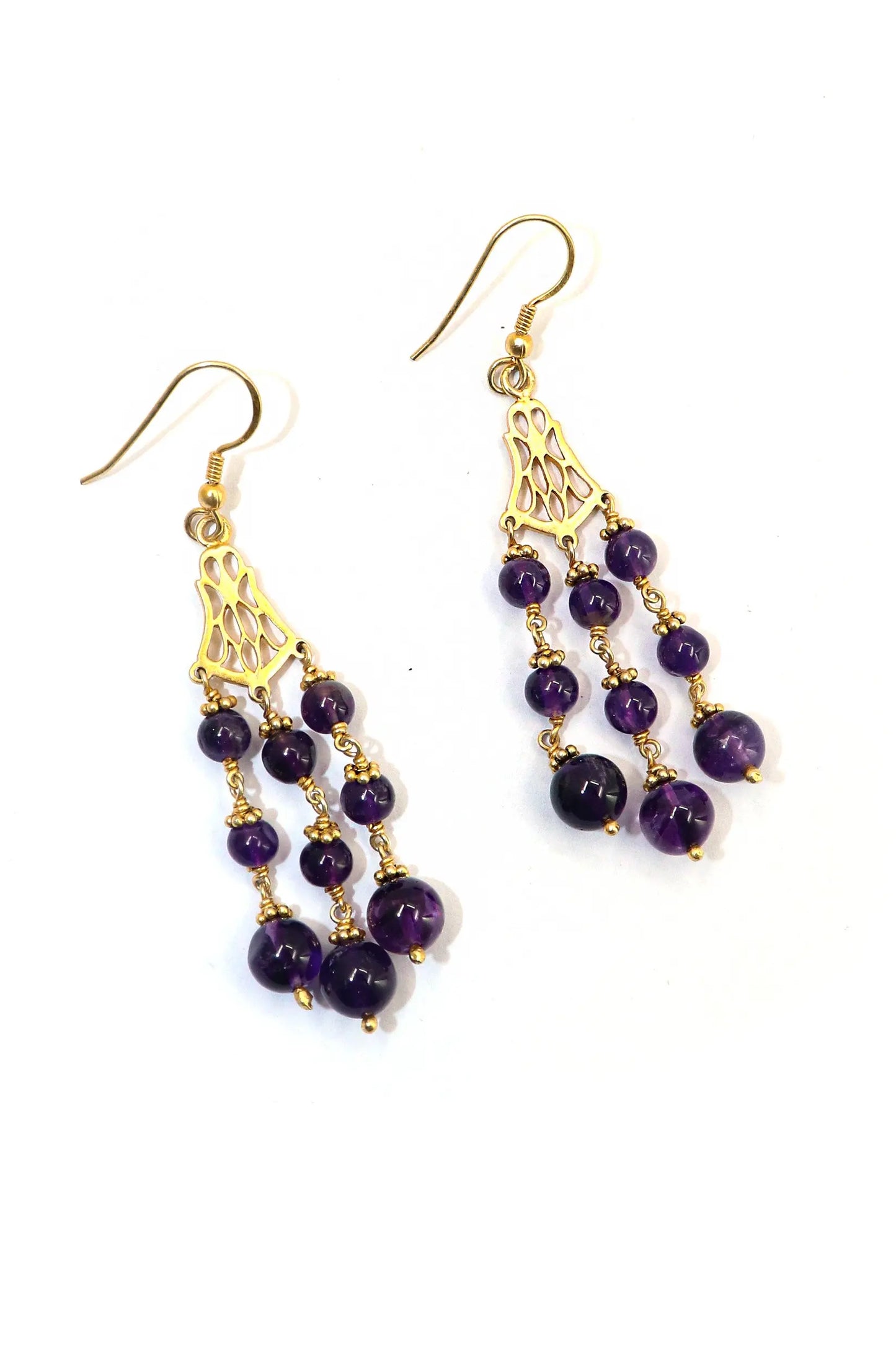 Contemporary Style Gold-Plated Stunning Amethyst Gemstone Dangle Earring Jewelry