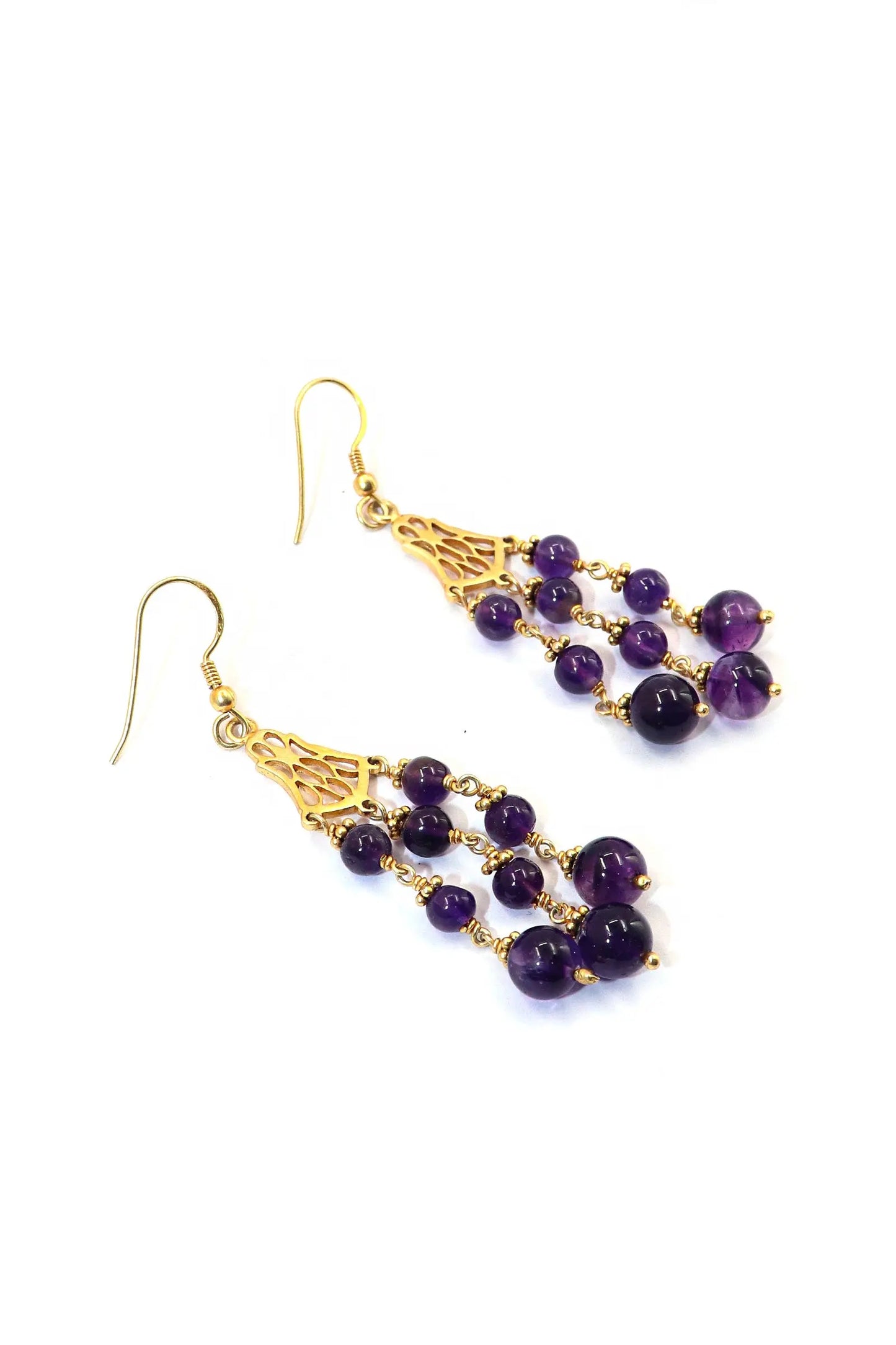 Contemporary Style Gold-Plated Stunning Amethyst Gemstone Dangle Earring Jewelry