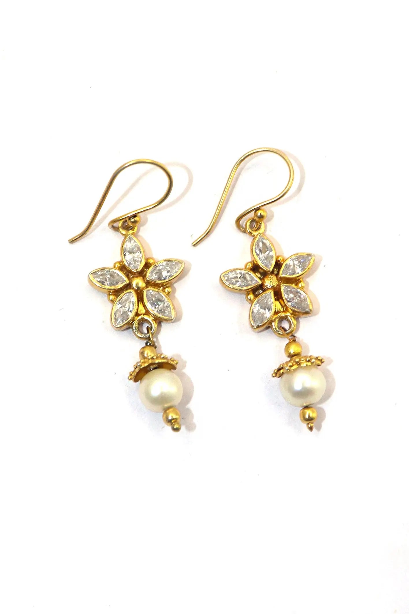 Dangling Design Flower with Pearl Gemstone Hook Earrings Jewerly