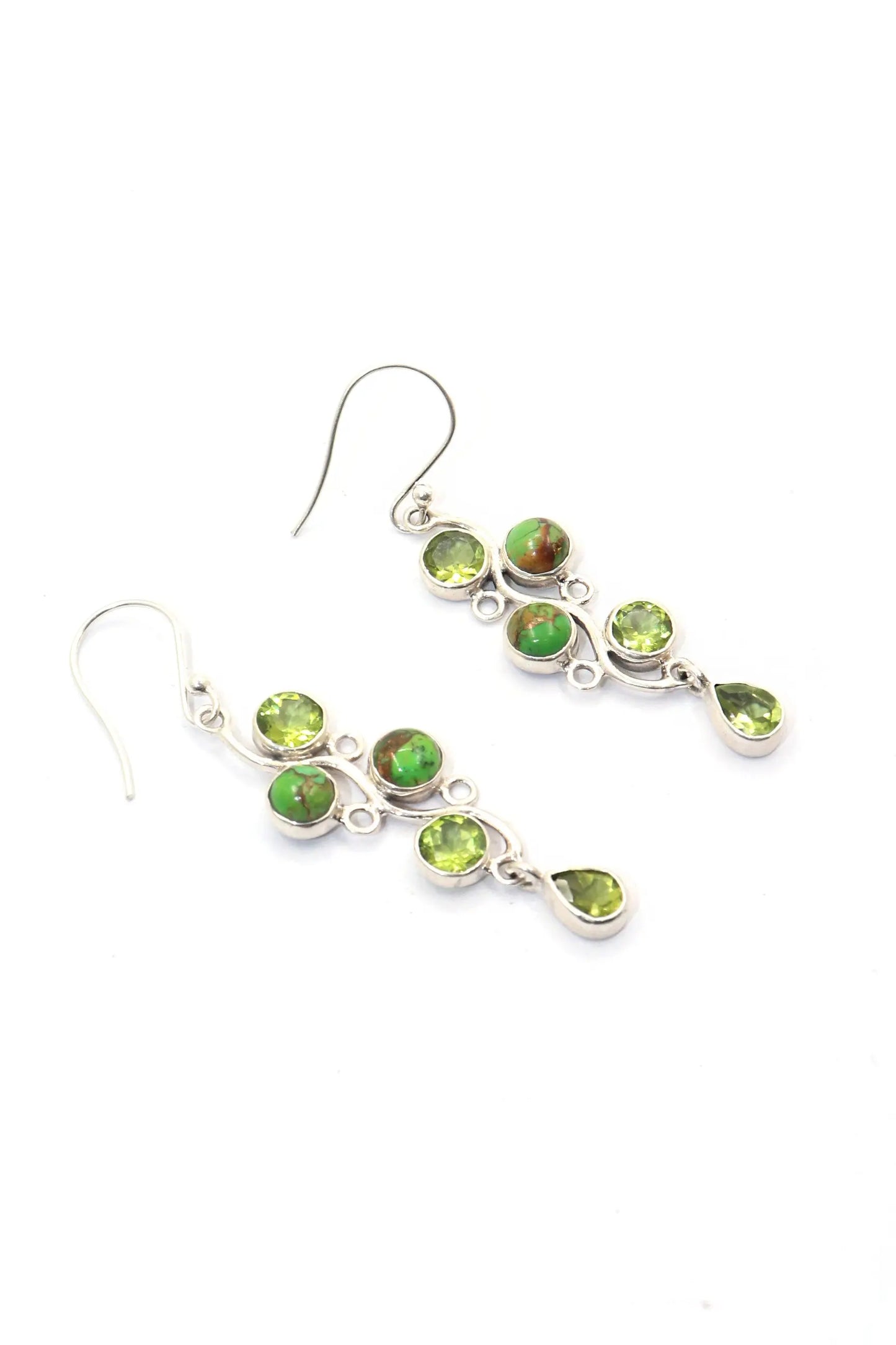 Dangling Style Turquoise and Peridot Gemstone Earrings Jewelry