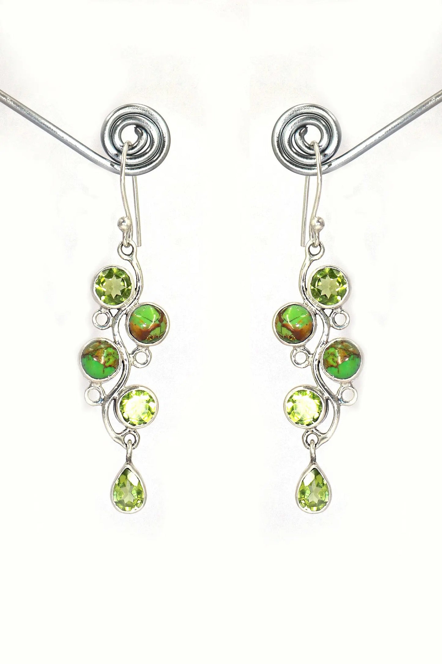 Dangling Style Turquoise and Peridot Gemstone Earrings Jewelry