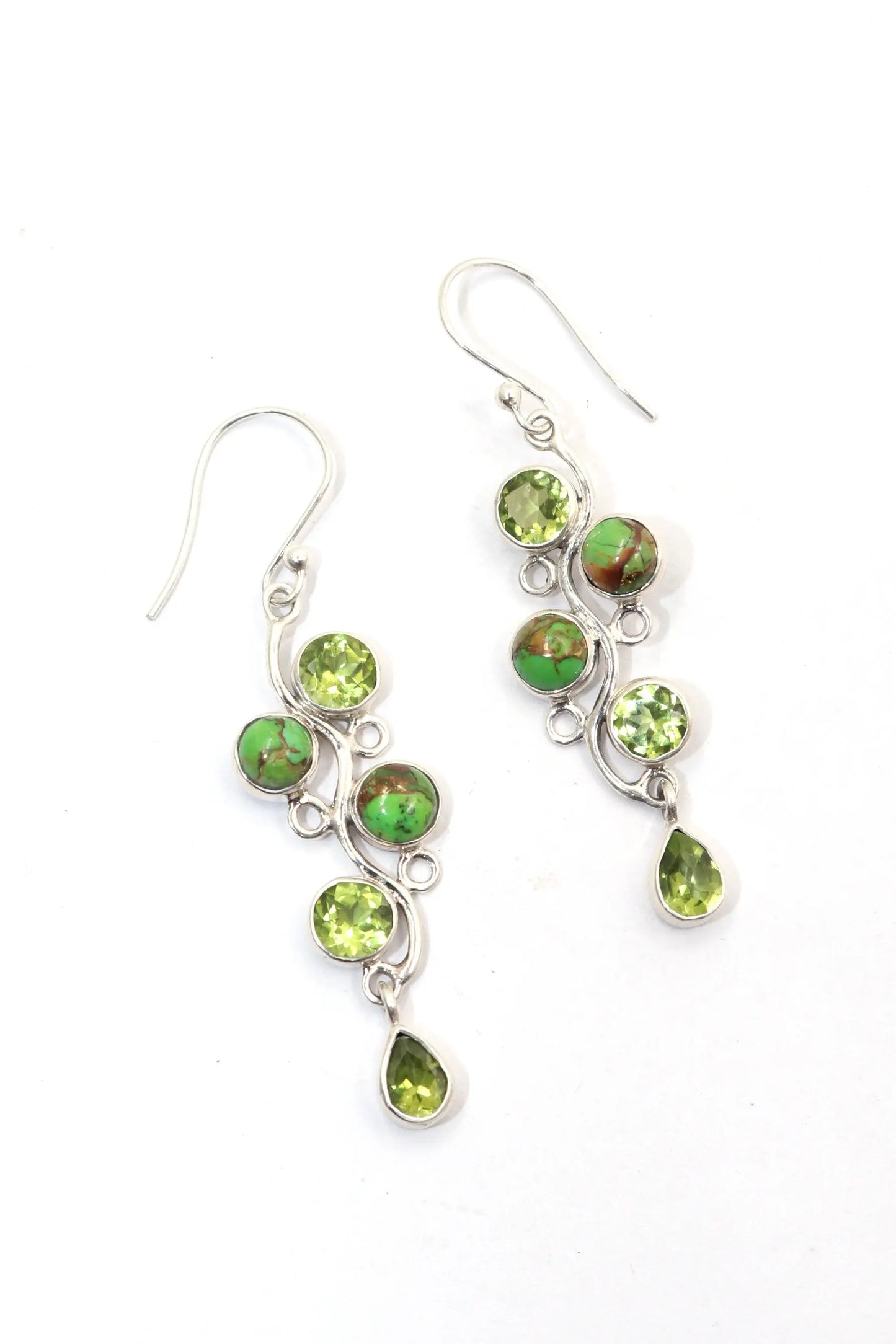 Dangling Style Turquoise and Peridot Gemstone Earrings Jewelry