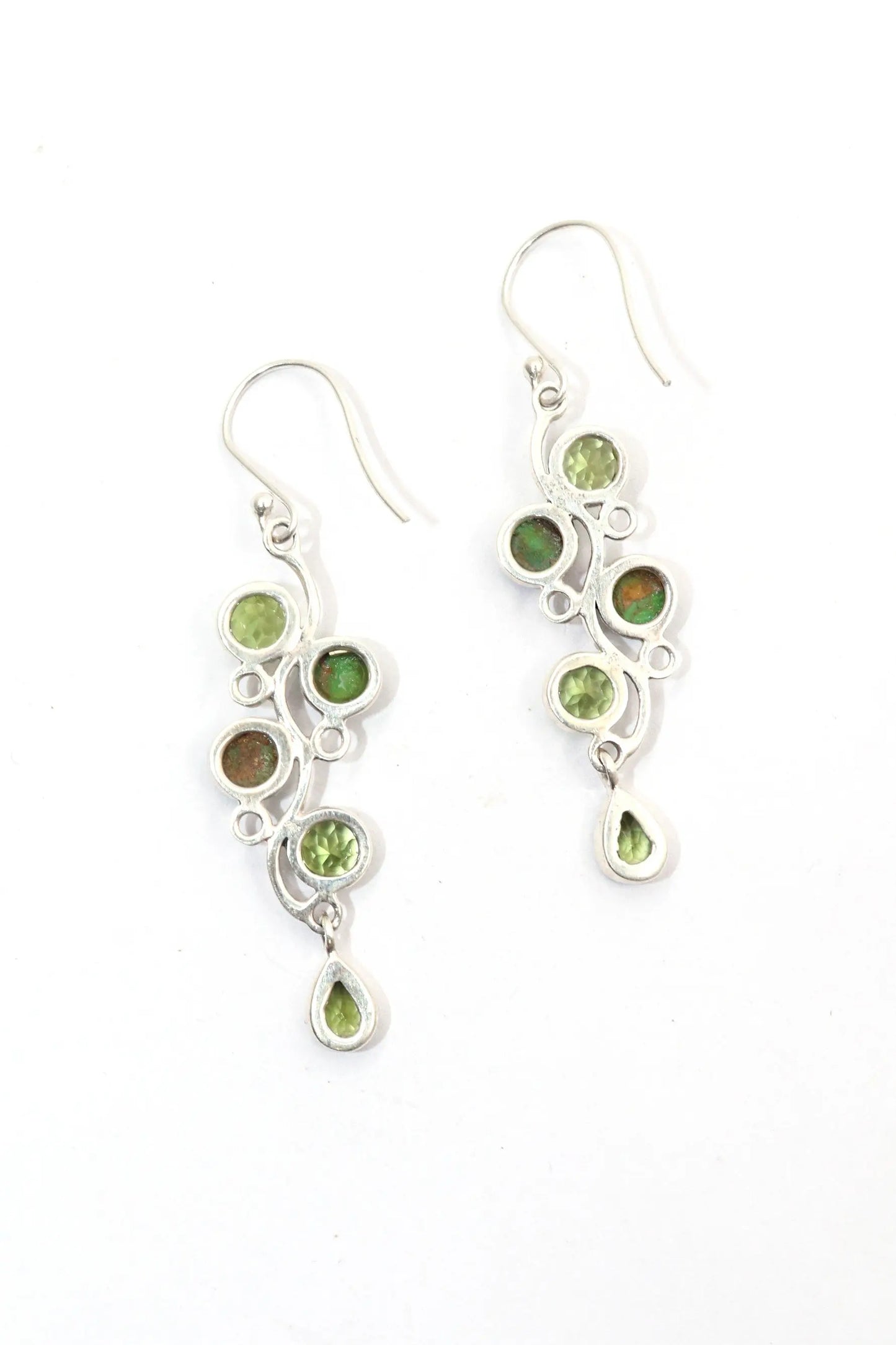 Dangling Style Turquoise and Peridot Gemstone Earrings Jewelry