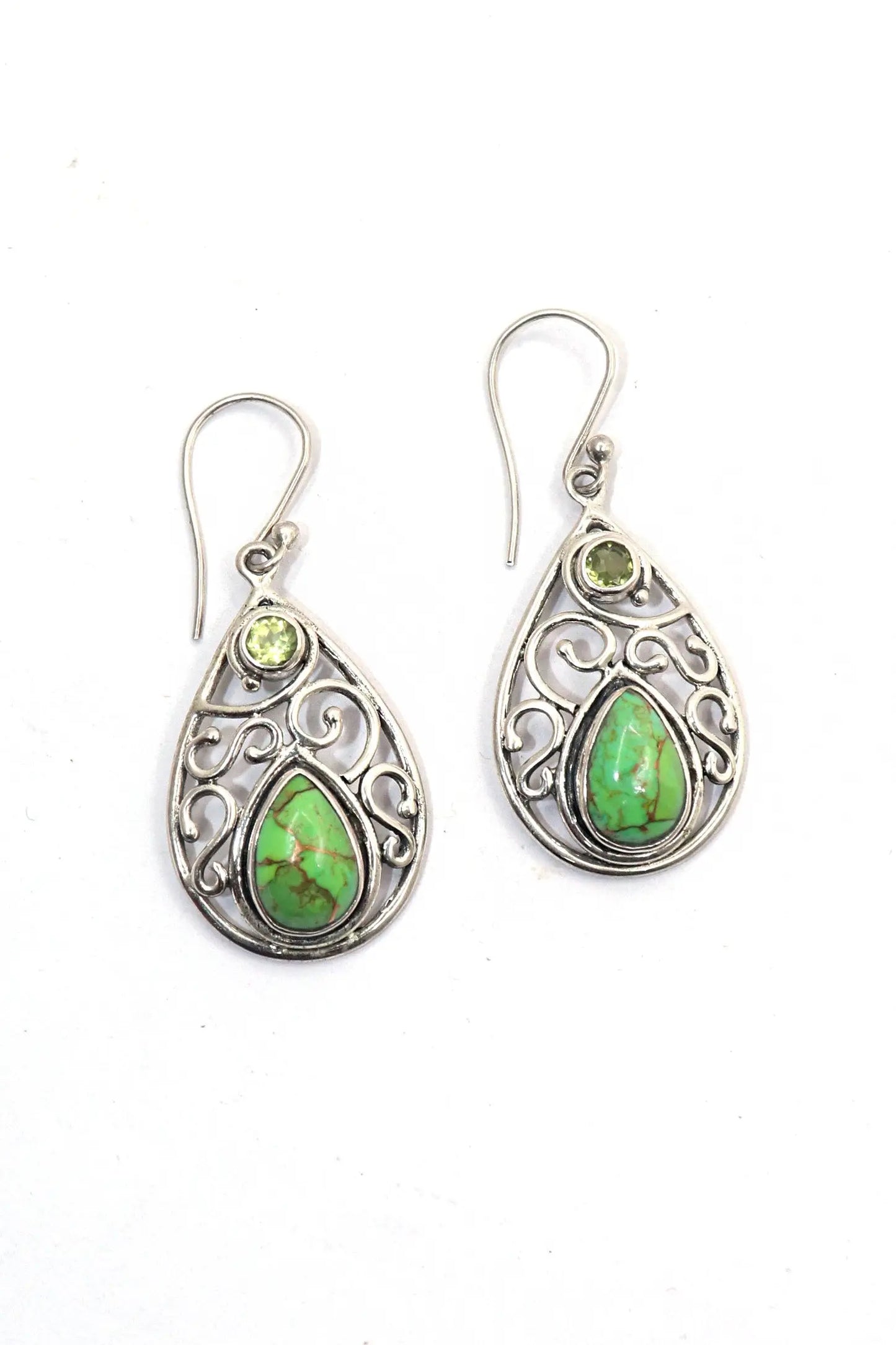 Dazzling Earrings with Turquoise and  Peridot Gemstone Touch of Elegance