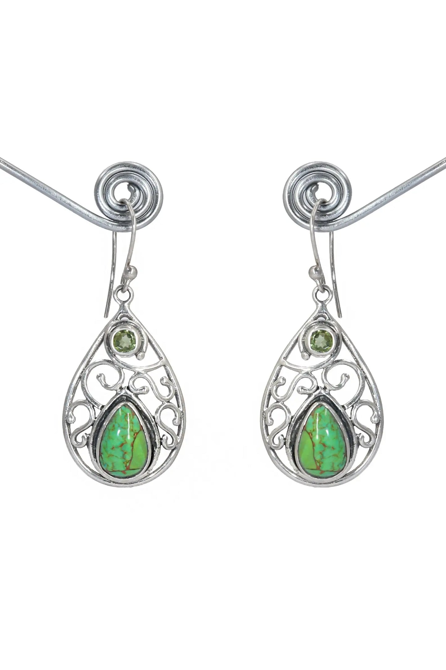 Dazzling Earrings with Turquoise and  Peridot Gemstone Touch of Elegance