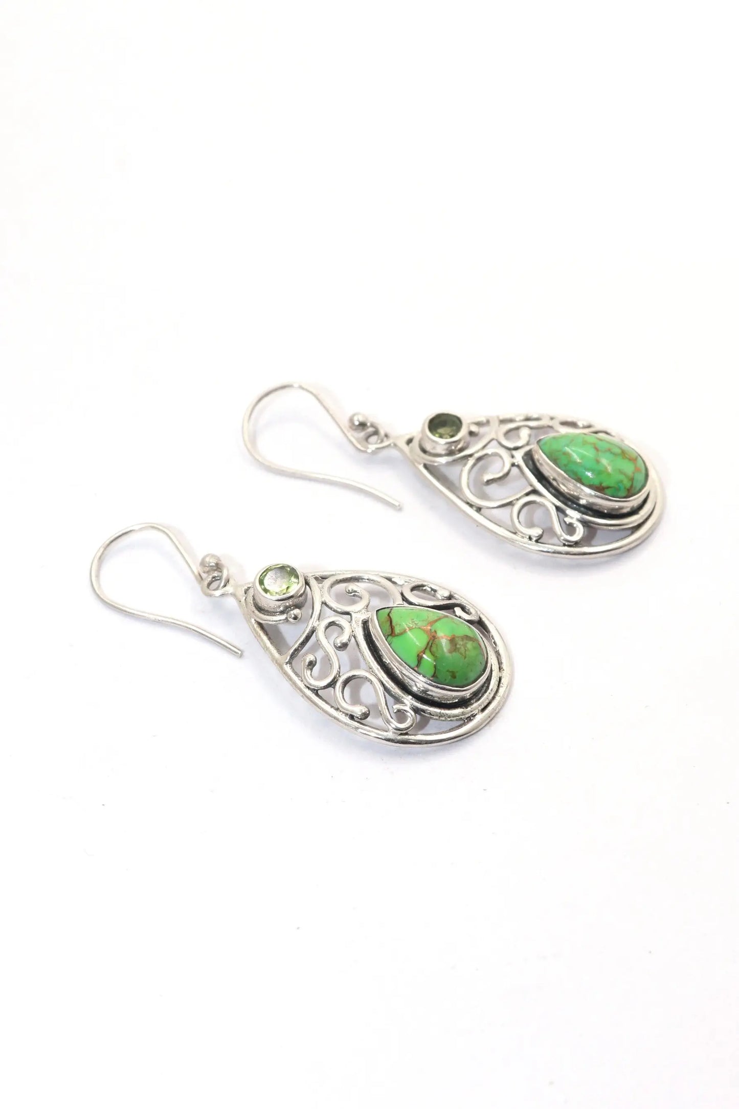 Dazzling Earrings with Turquoise and  Peridot Gemstone Touch of Elegance