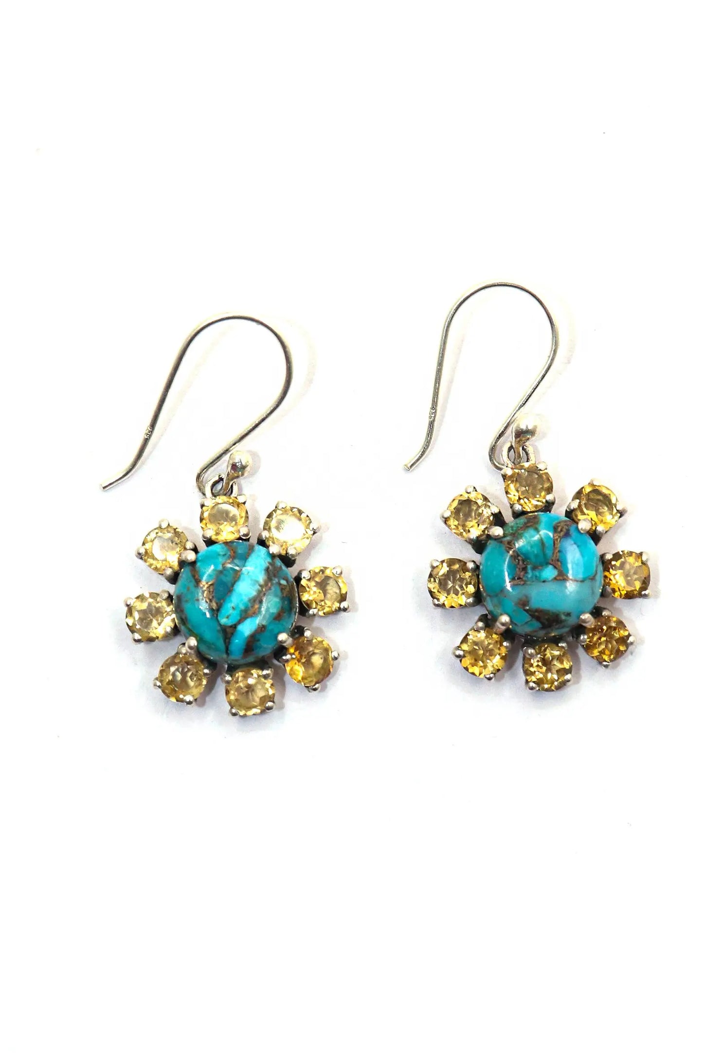 Delicate Design Lightweight Earrings with Turquoise Citrine Gemstones