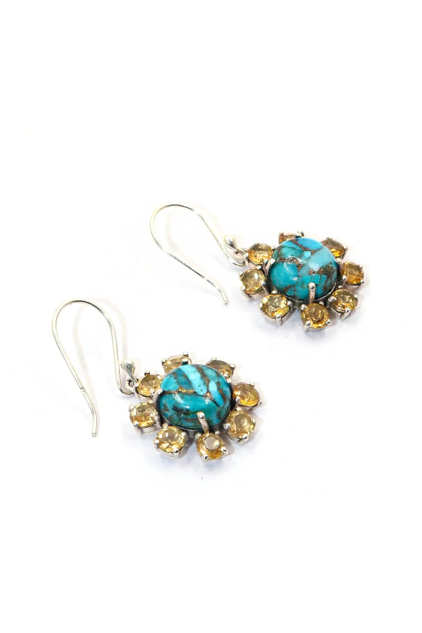 Delicate Design Lightweight Earrings with Turquoise Citrine Gemstones