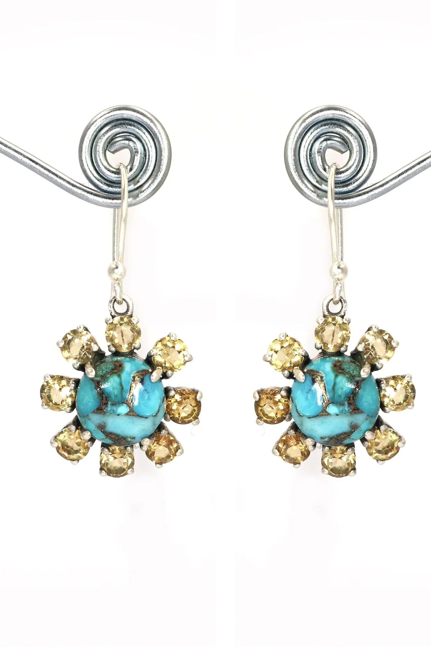 Delicate Design Lightweight Earrings with Turquoise Citrine Gemstones