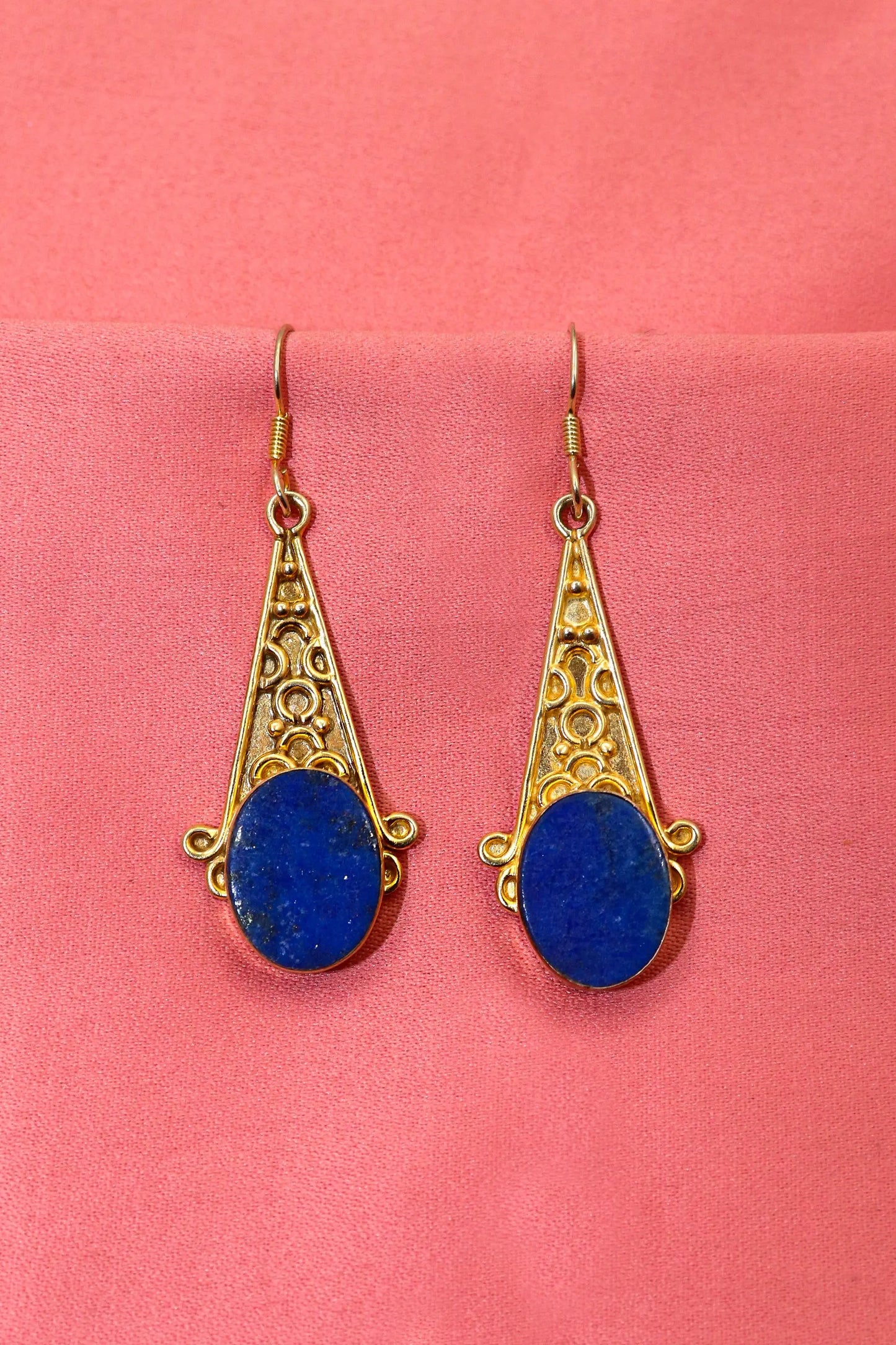 Designer Earrings Gold Plated Lapis Lazuli Gemstone Earring