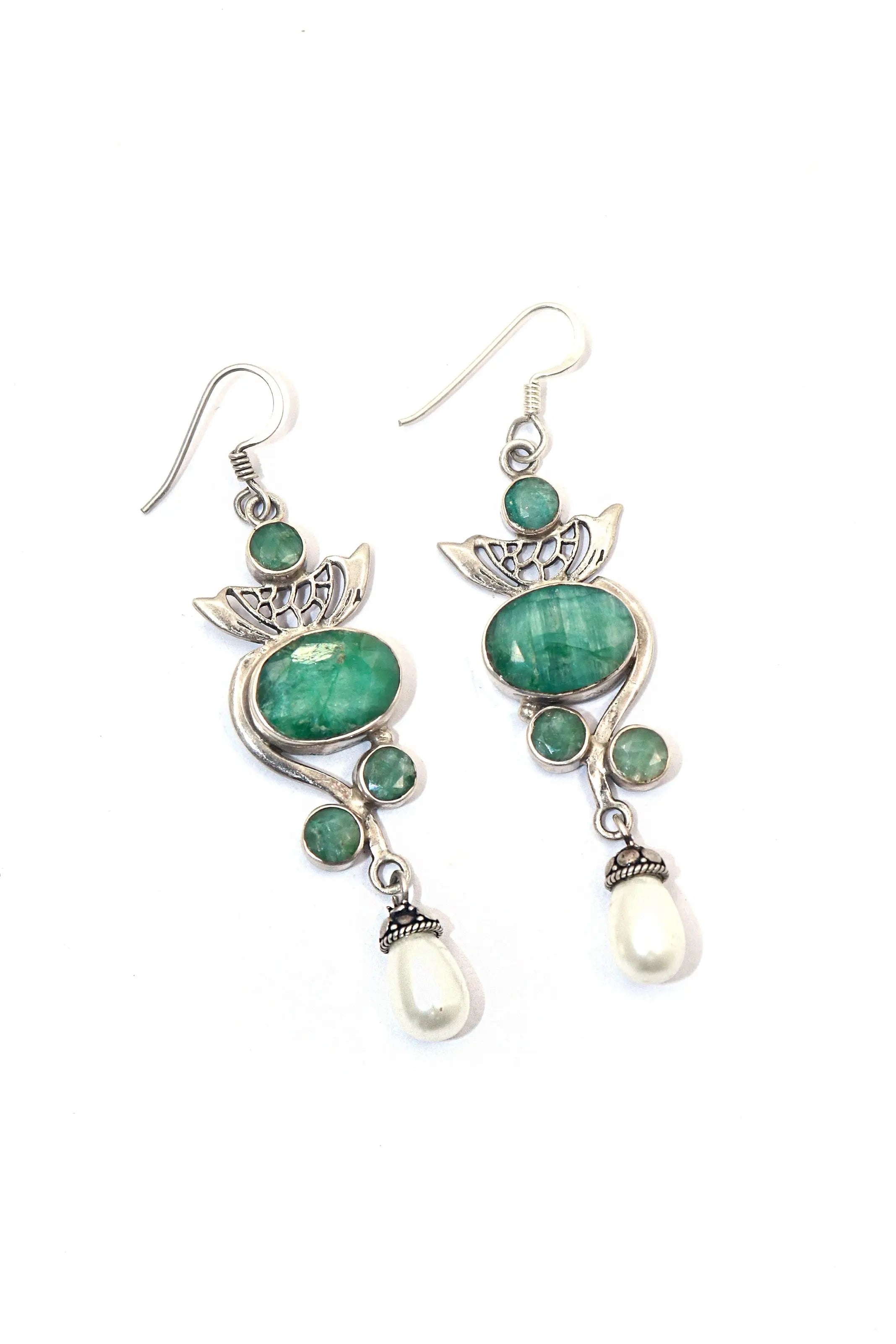 Designer Earrings with Semi-Precious Emerald With Pearl Stones for Women Jewely