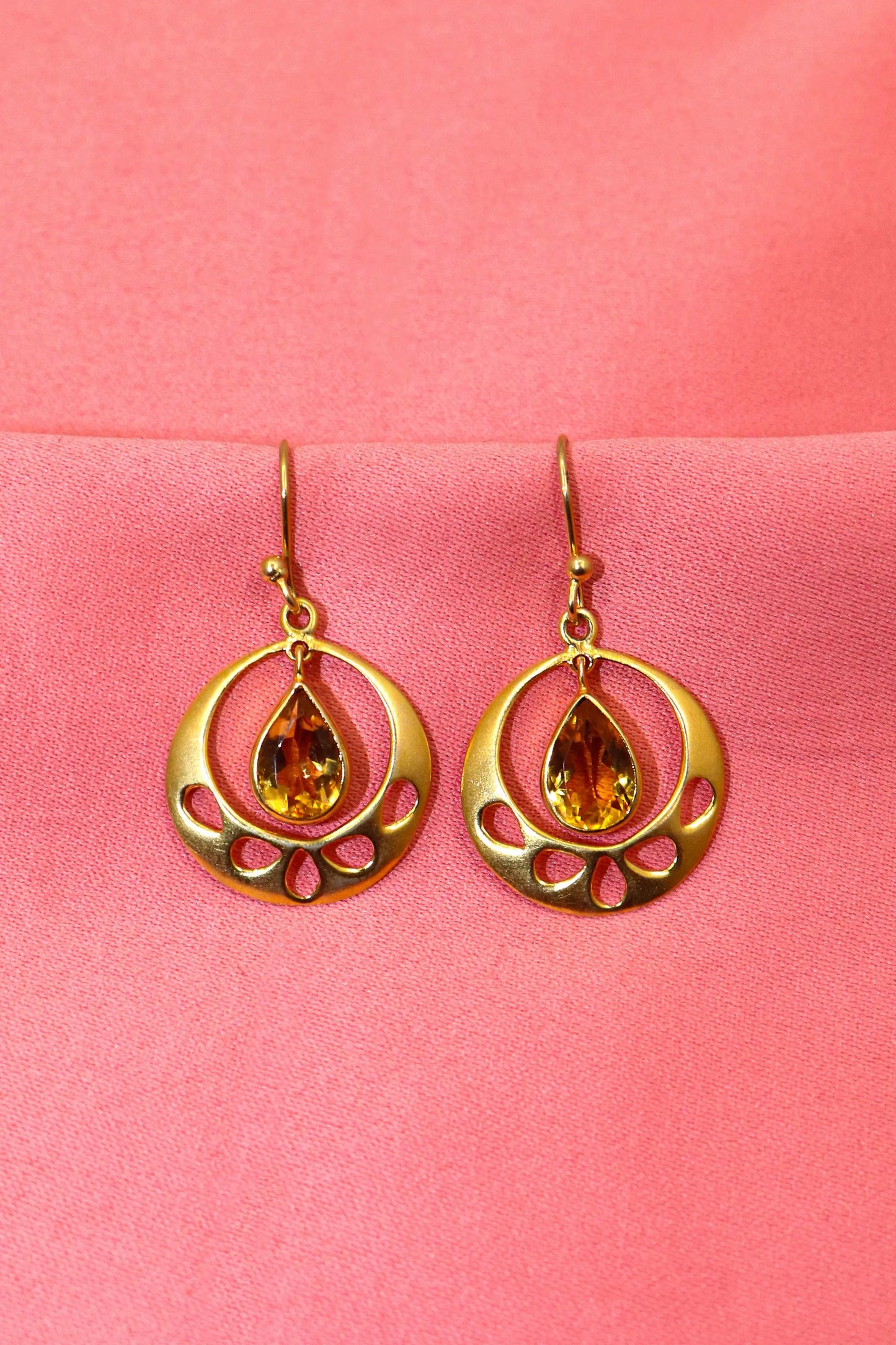 Designer Gold Plated Earrings with Citrine Gemstones