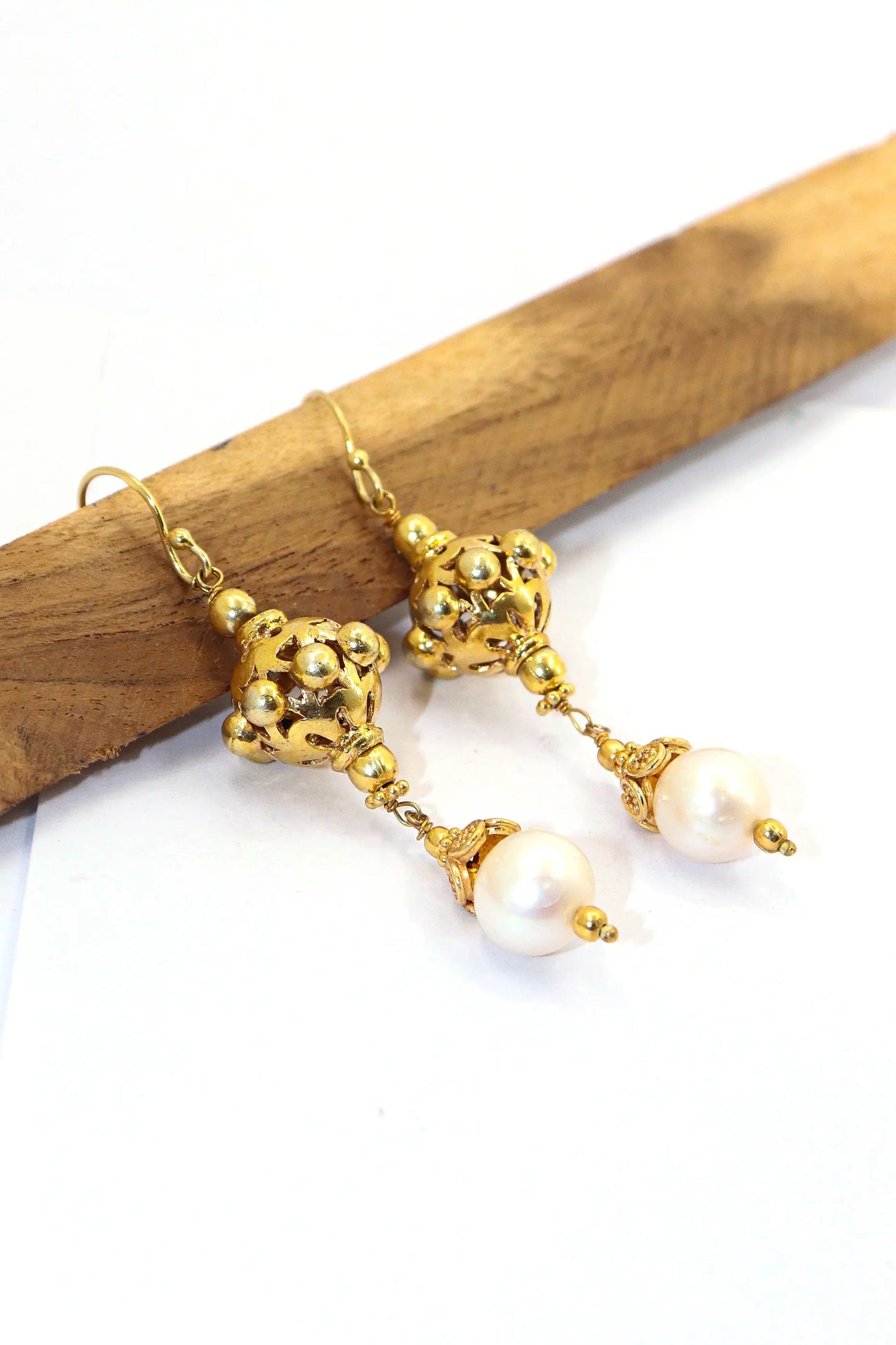 Designer Hook Earrings with Semi-Precious Pearl Gemstones Earring Jewelry