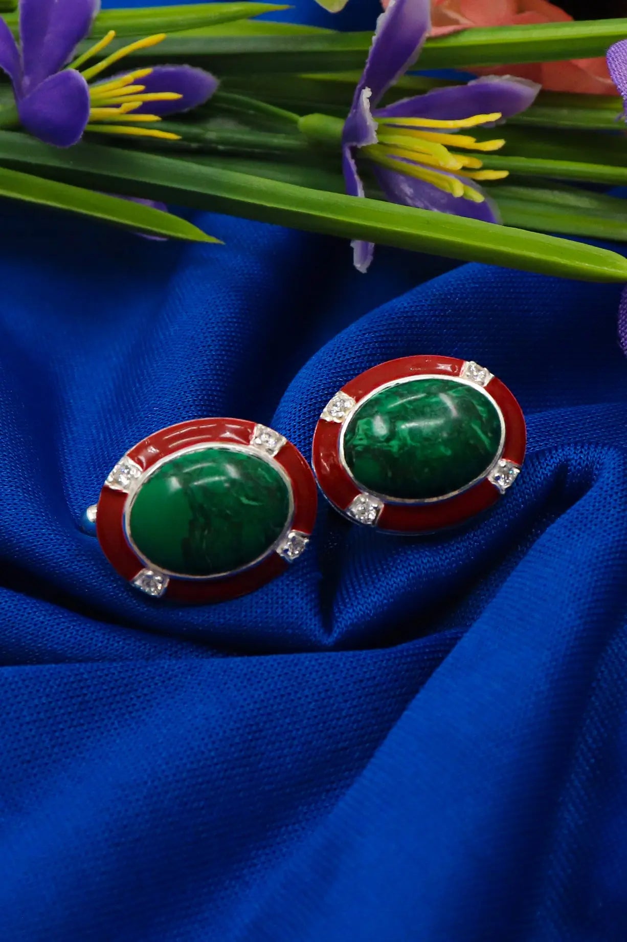 Designer Malachite with cz Stanning Wedding cufflinks Jewelry