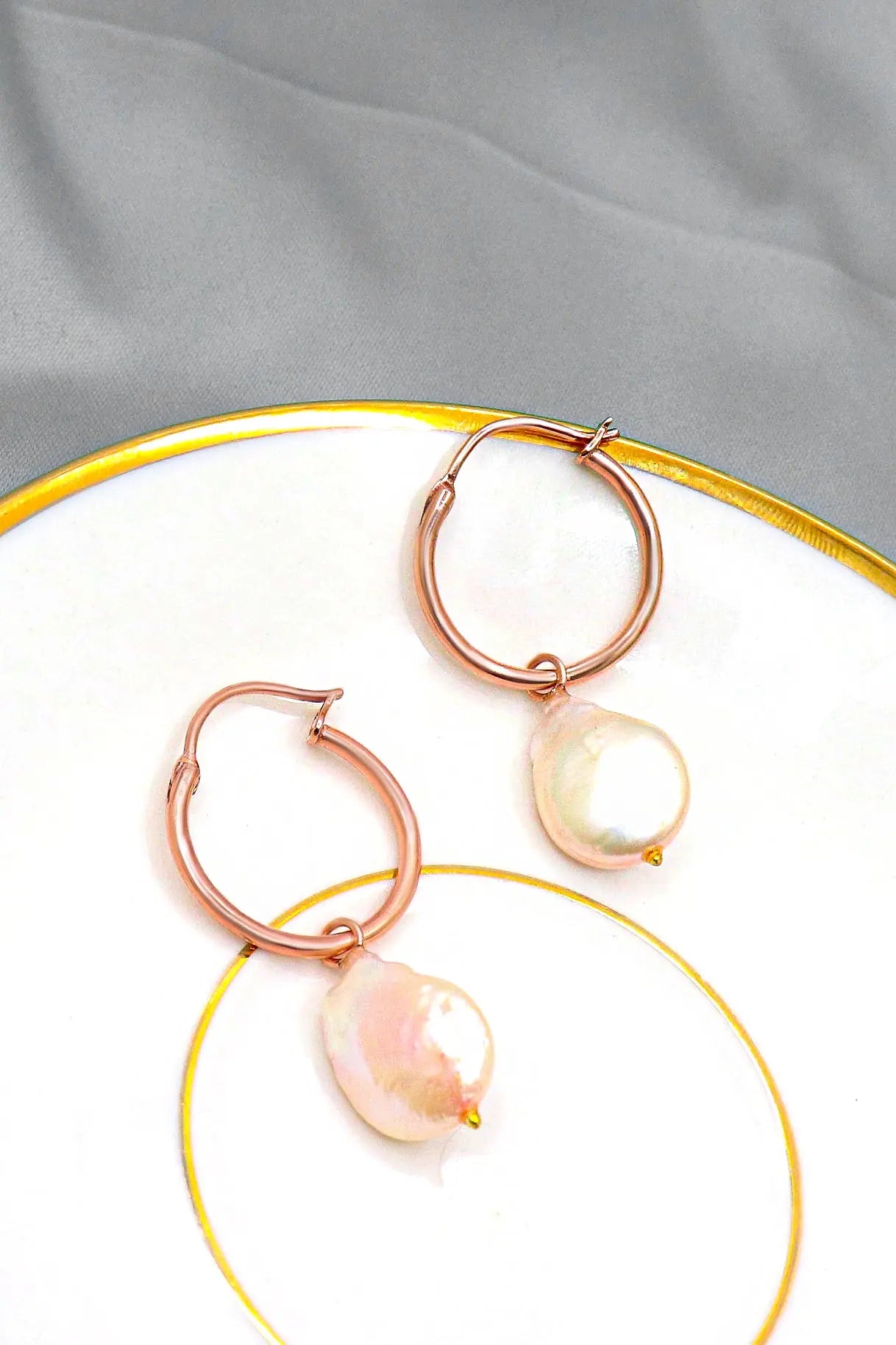 Designer Rose Gold Plated Pearl Hoop Earring