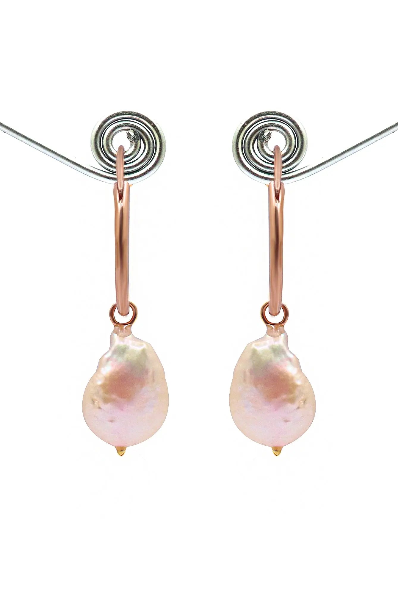 Designer Rose Gold Plated Pearl Hoop Earring