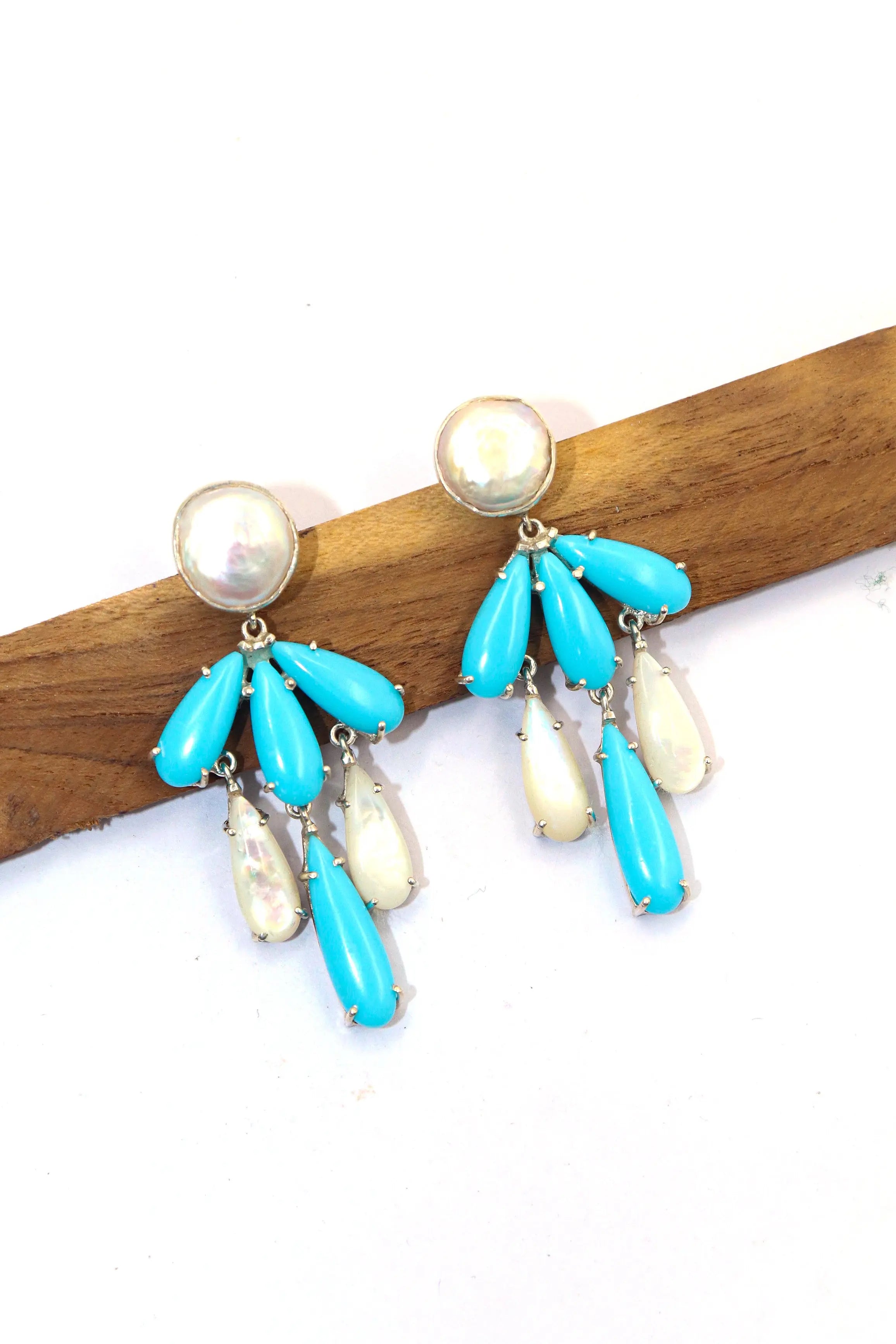 Earrings for Women, Mother of Pearl with Turquoise Gemstone Hook Earring Jewelry