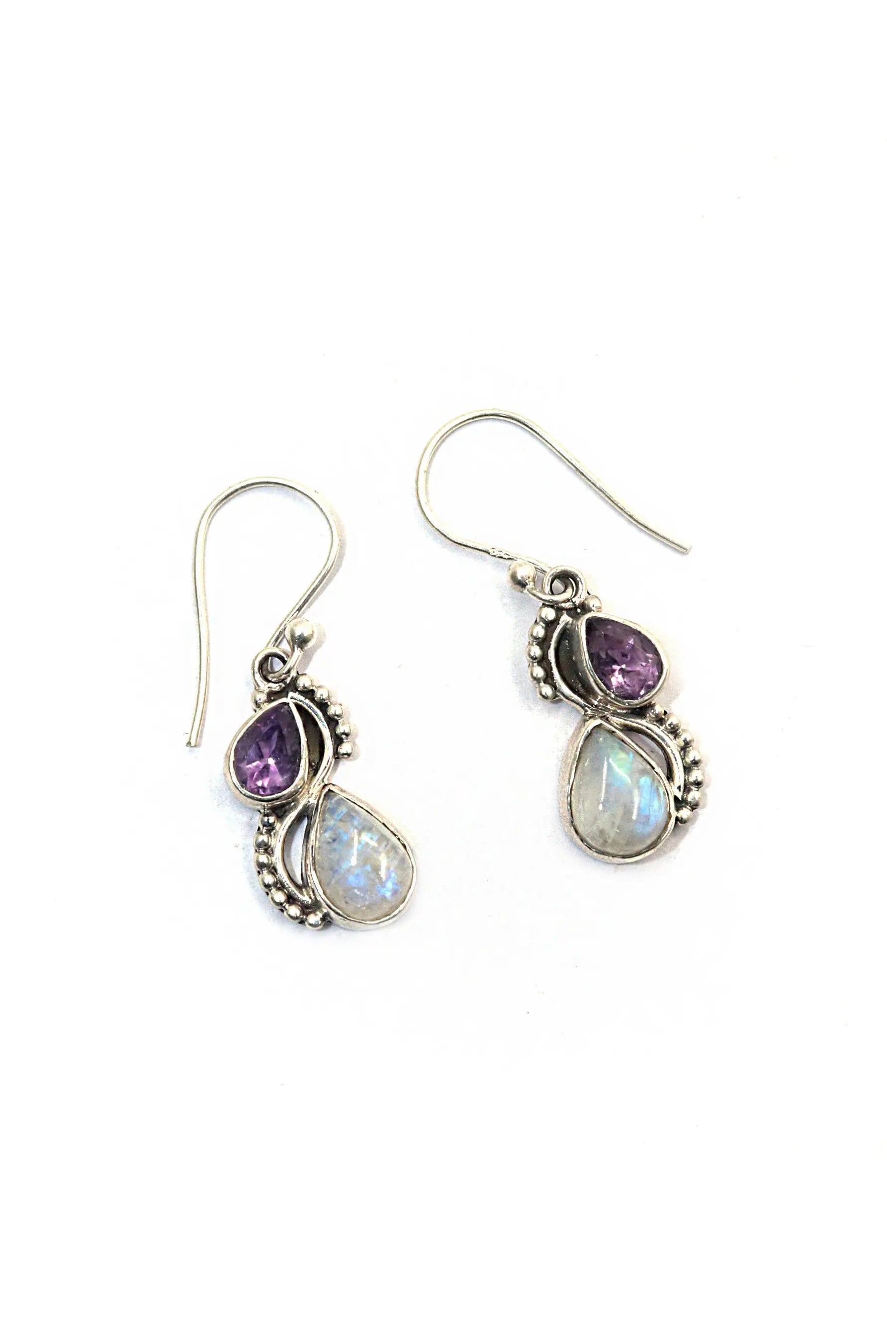 Elegant Charm with Semi-Precious Moonstone With Amethyst Gemstones Earring Jewelry