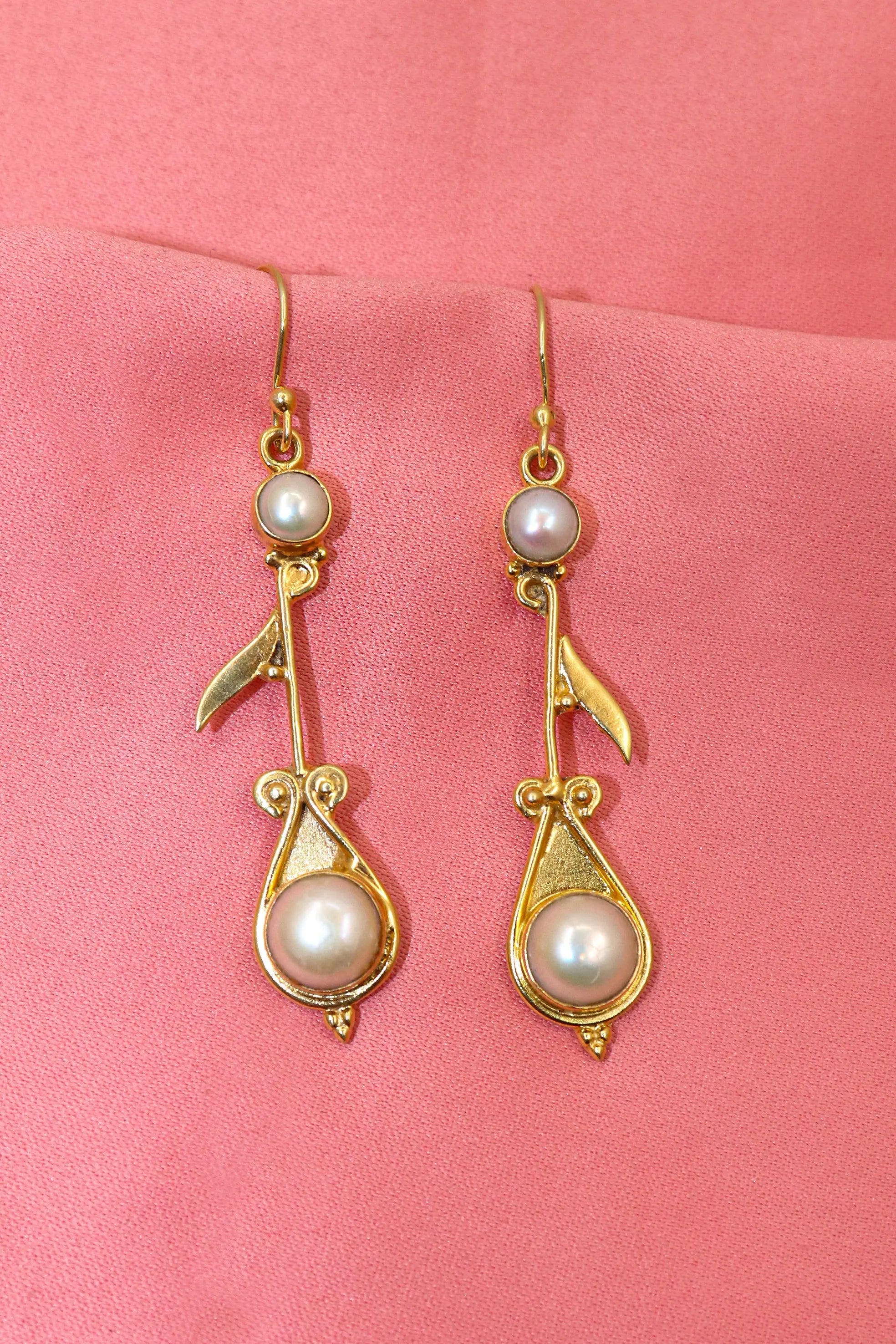 Elegant Designer Earrings Gold Plated with Pearl Gemstones