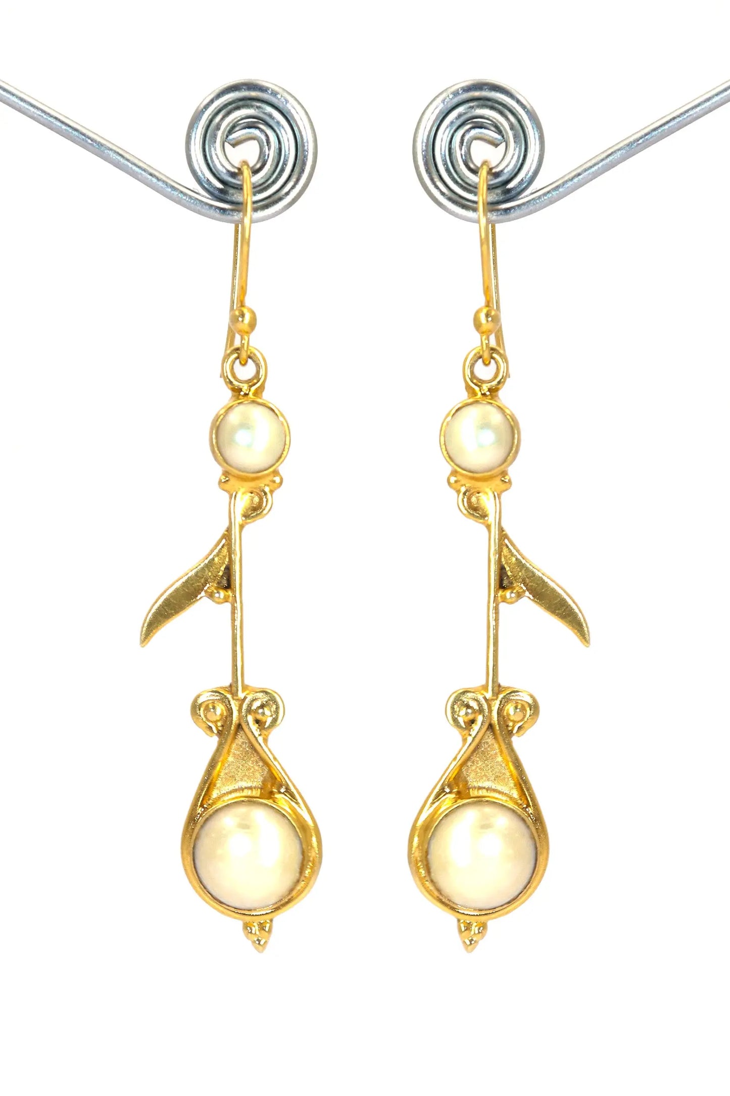 Elegant Designer Earrings Gold Plated with Pearl Gemstones