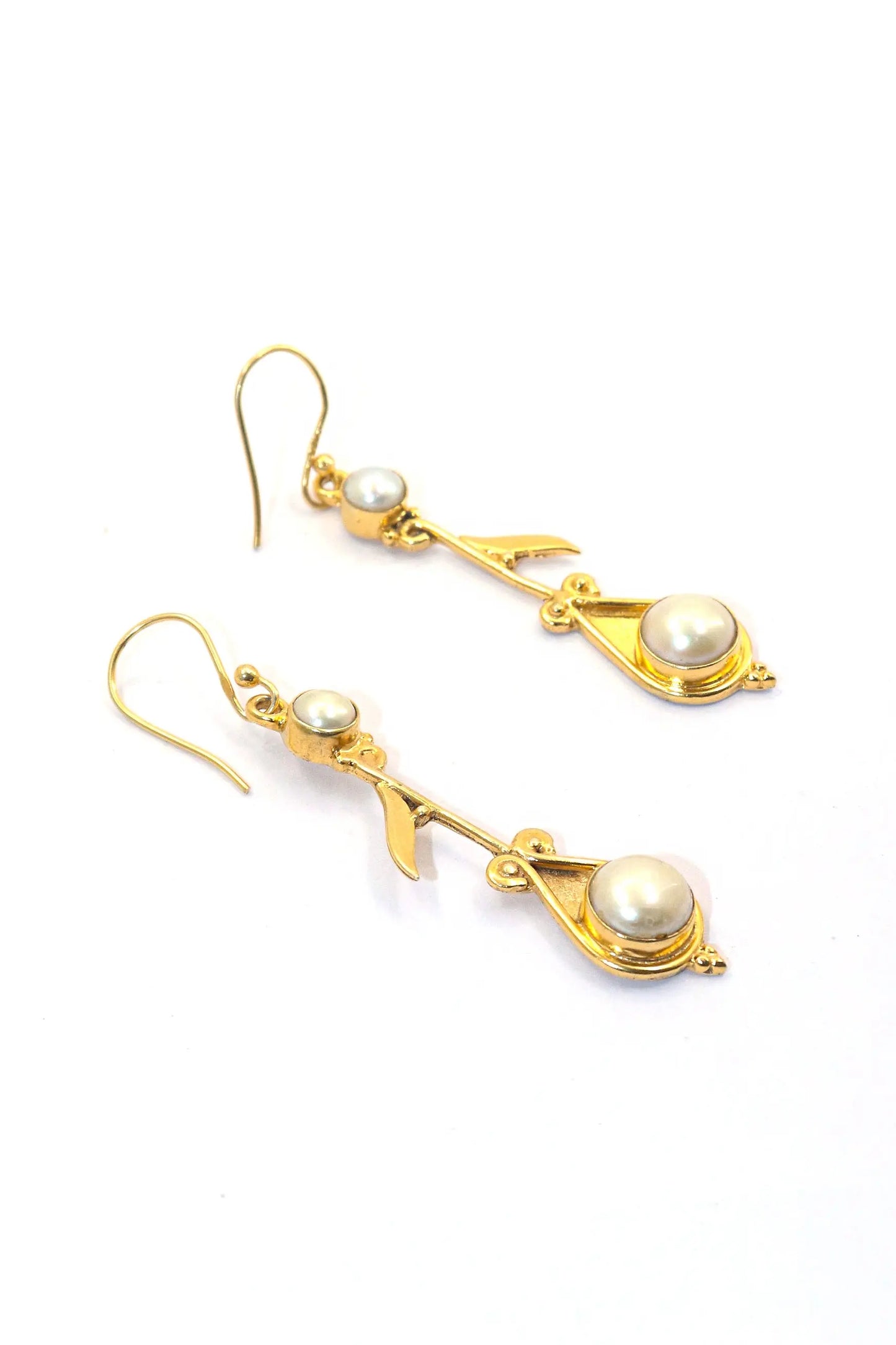 Elegant Designer Earrings Gold Plated with Pearl Gemstones