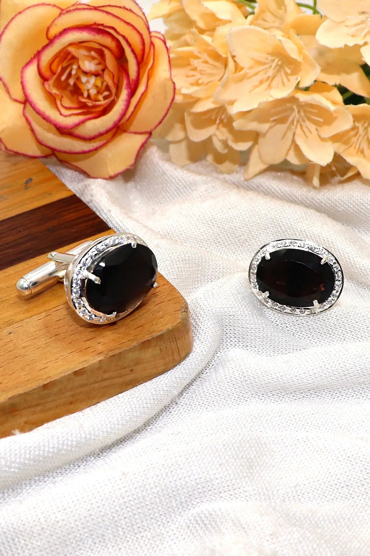 Elegant Garnet with Zircon cufflinks Men's Jewelry