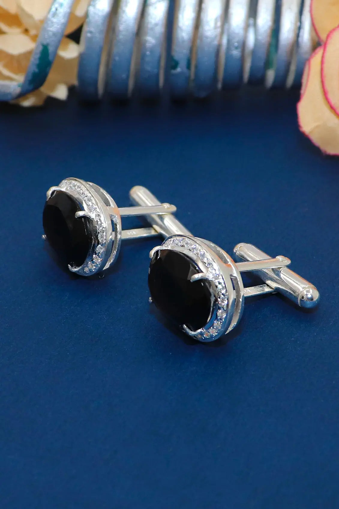 Elegant Garnet with Zircon cufflinks Men's Jewelry