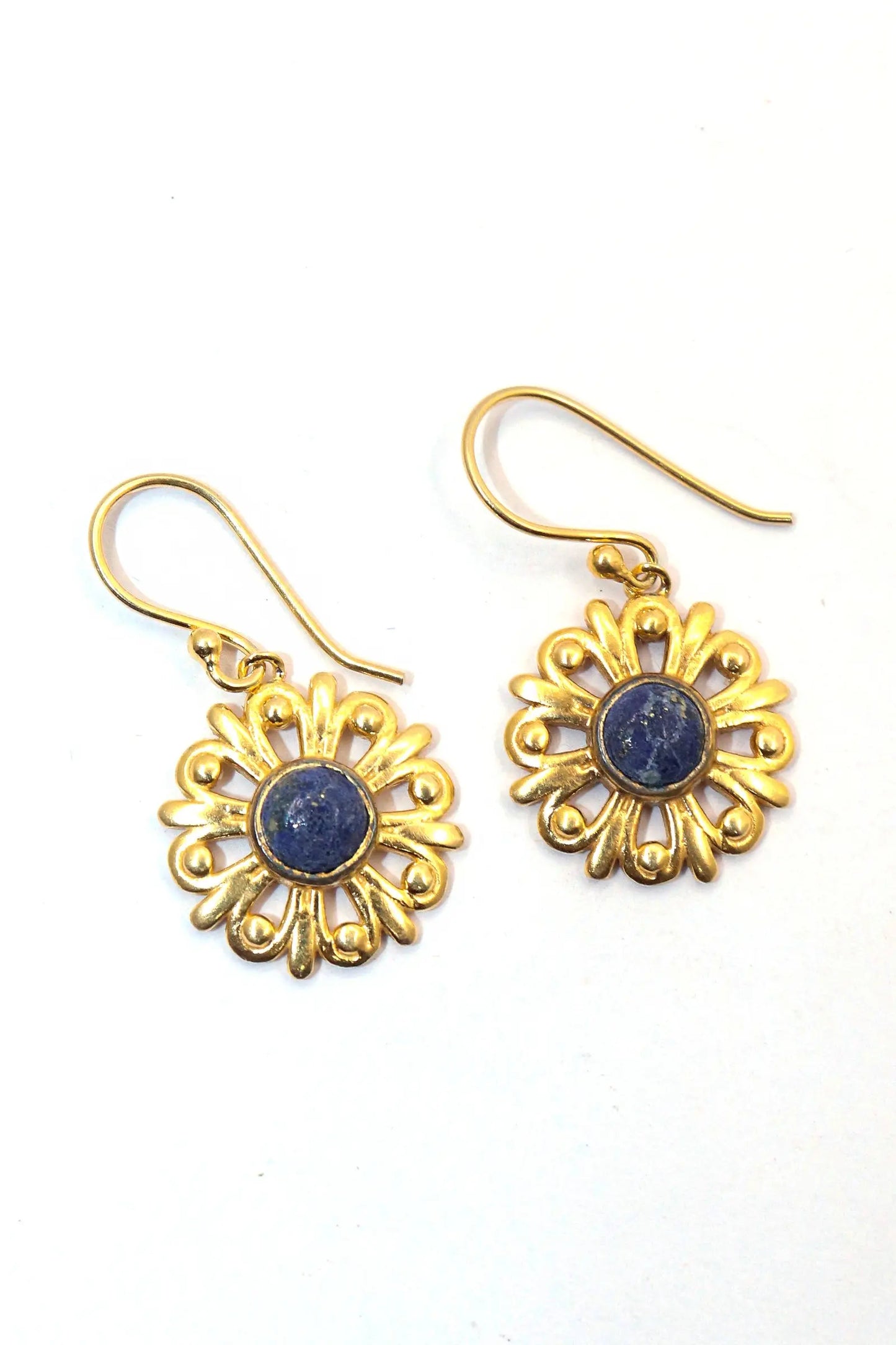 Elegant Lapis Lazuli Gemstone Earrings with Gold-Plated Charm Design